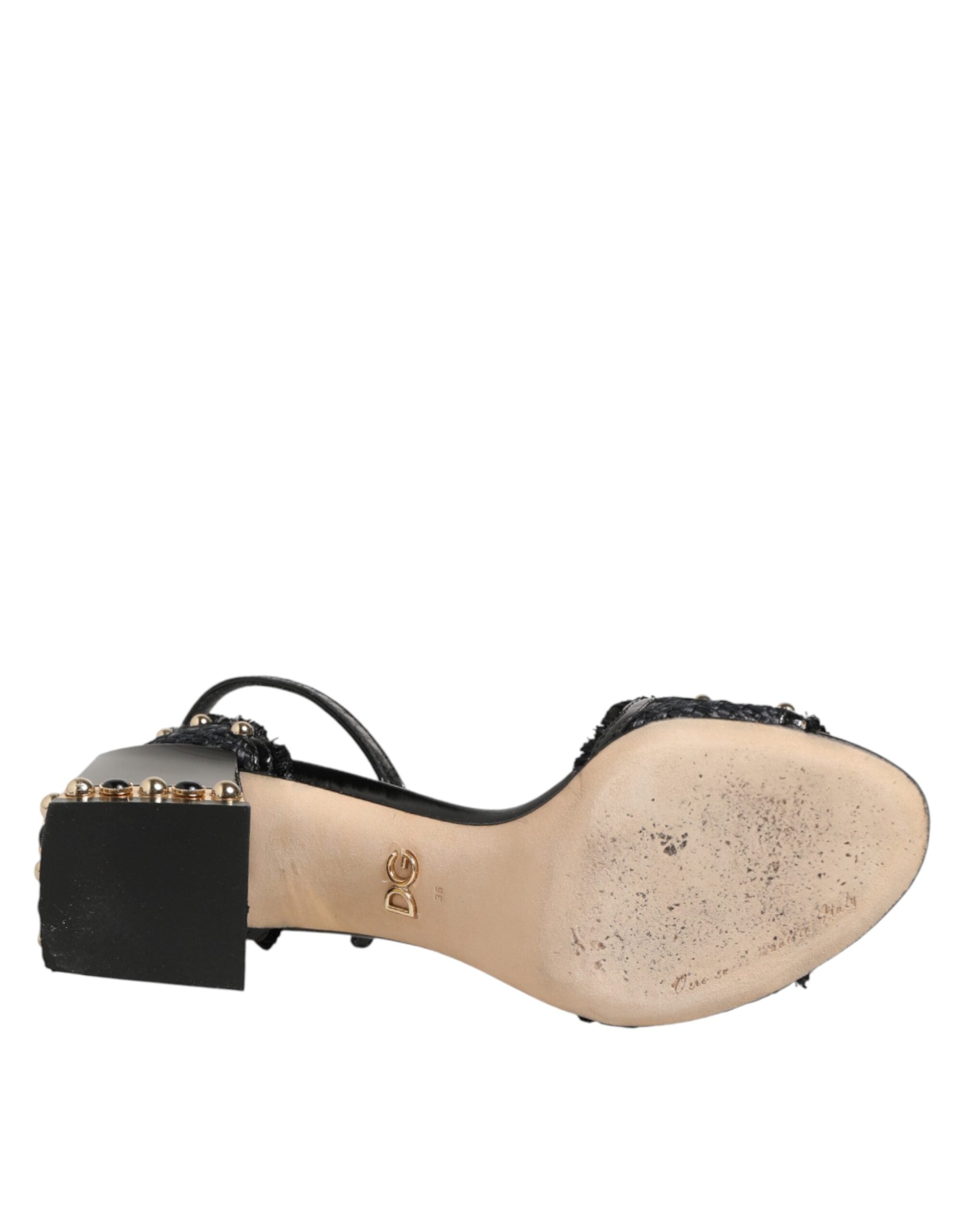 Dolce & Gabbana Schwarze Sandalen mit Nieten und Knöchelriemen-8