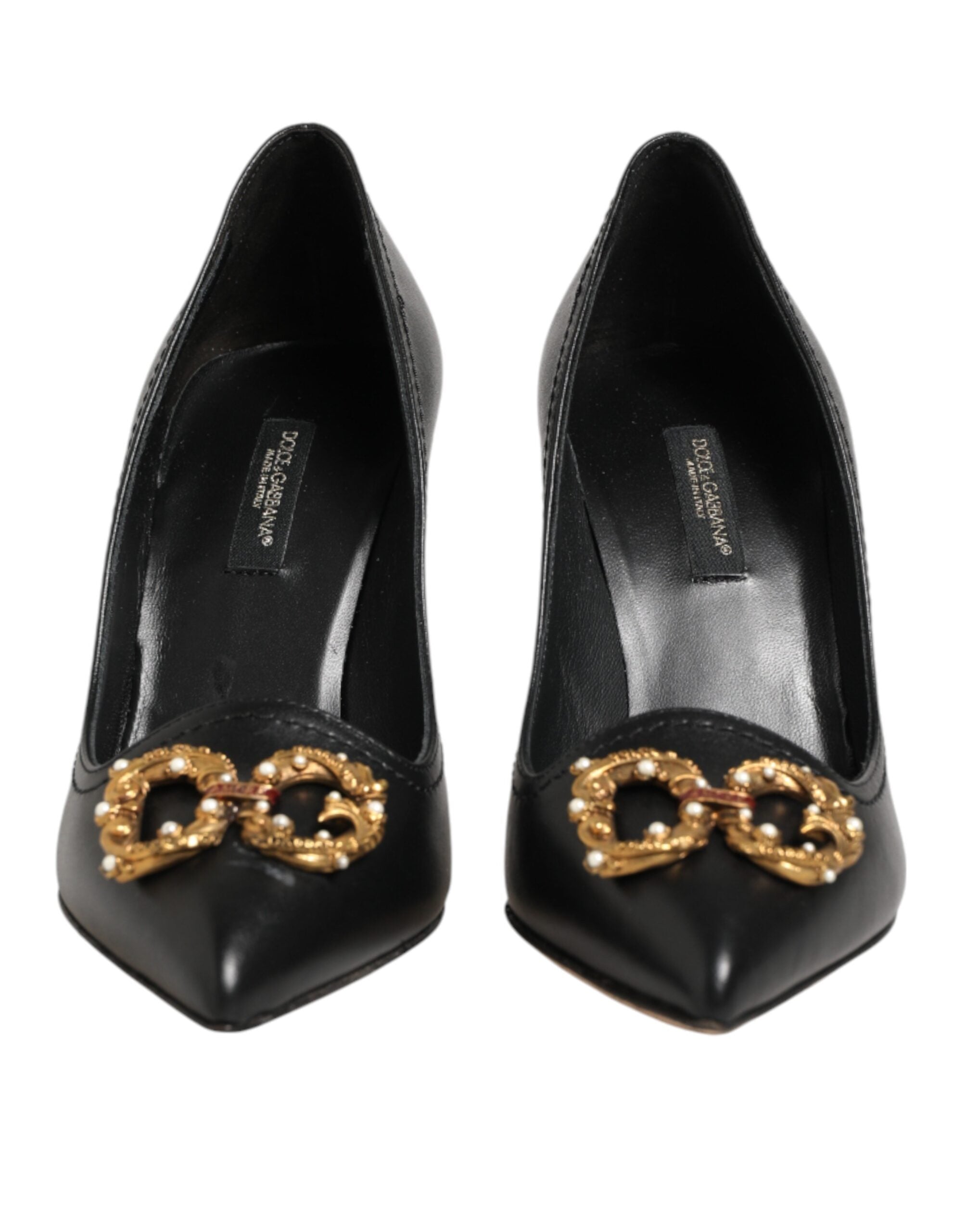 Dolce & Gabbana black leather pumps with DG Amore heel-3