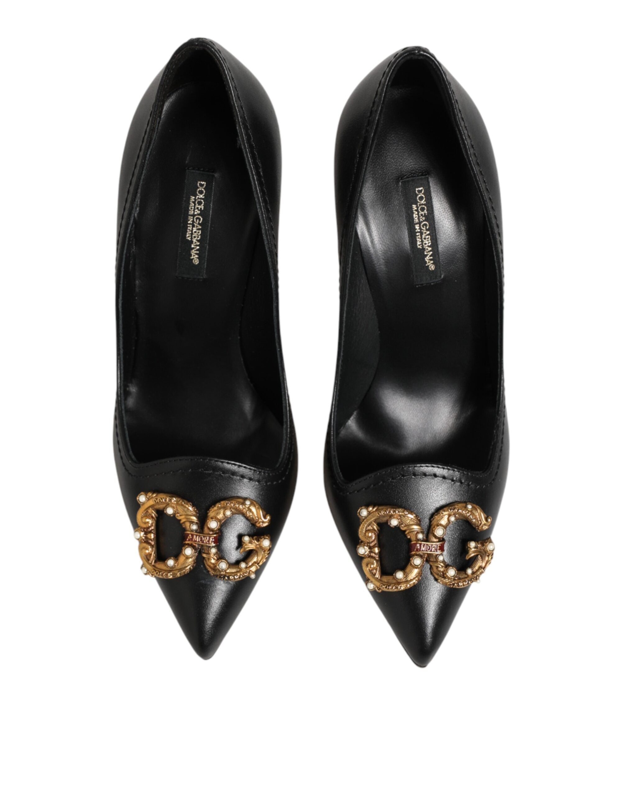 Dolce & Gabbana black leather pumps with DG Amore heel-4
