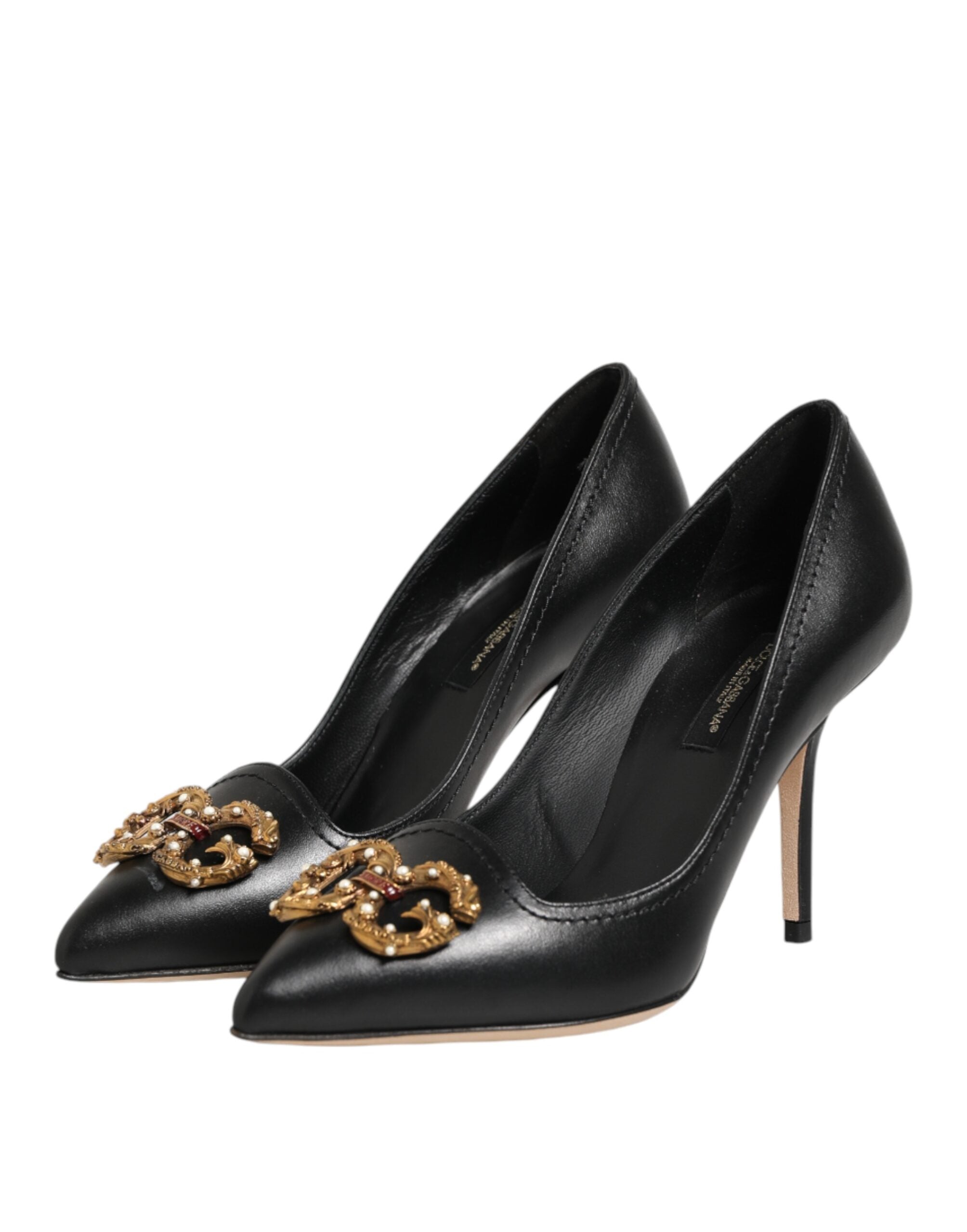 Dolce & Gabbana black leather pumps with DG Amore heel-5