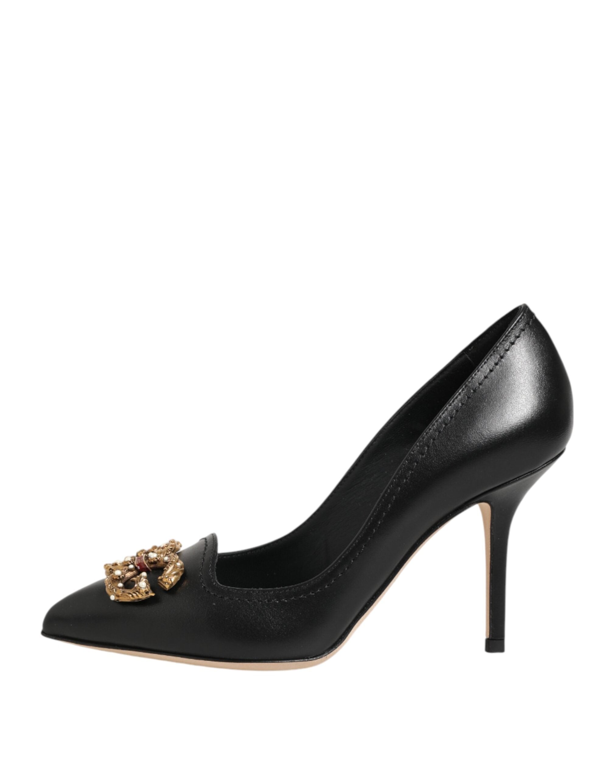 Dolce & Gabbana black leather pumps with DG Amore heel-7