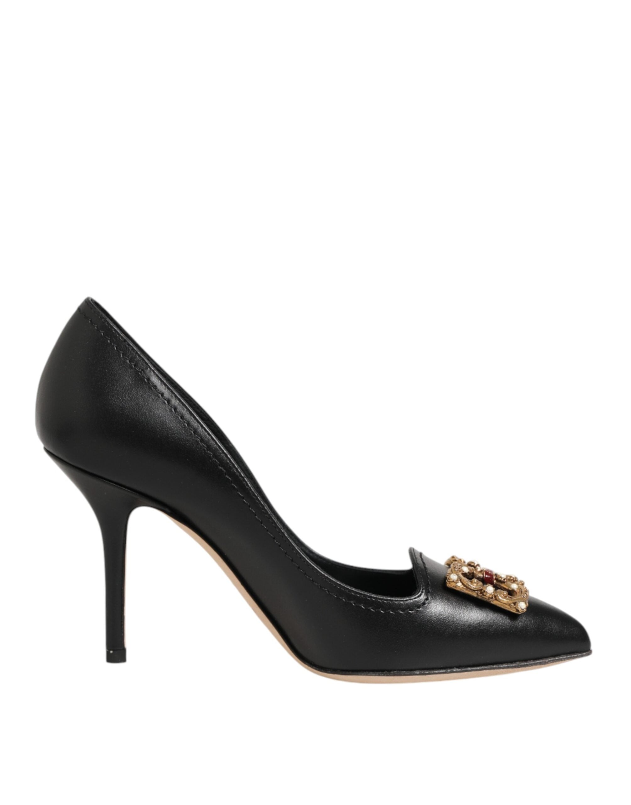 Dolce & Gabbana black leather pumps with DG Amore heel-1