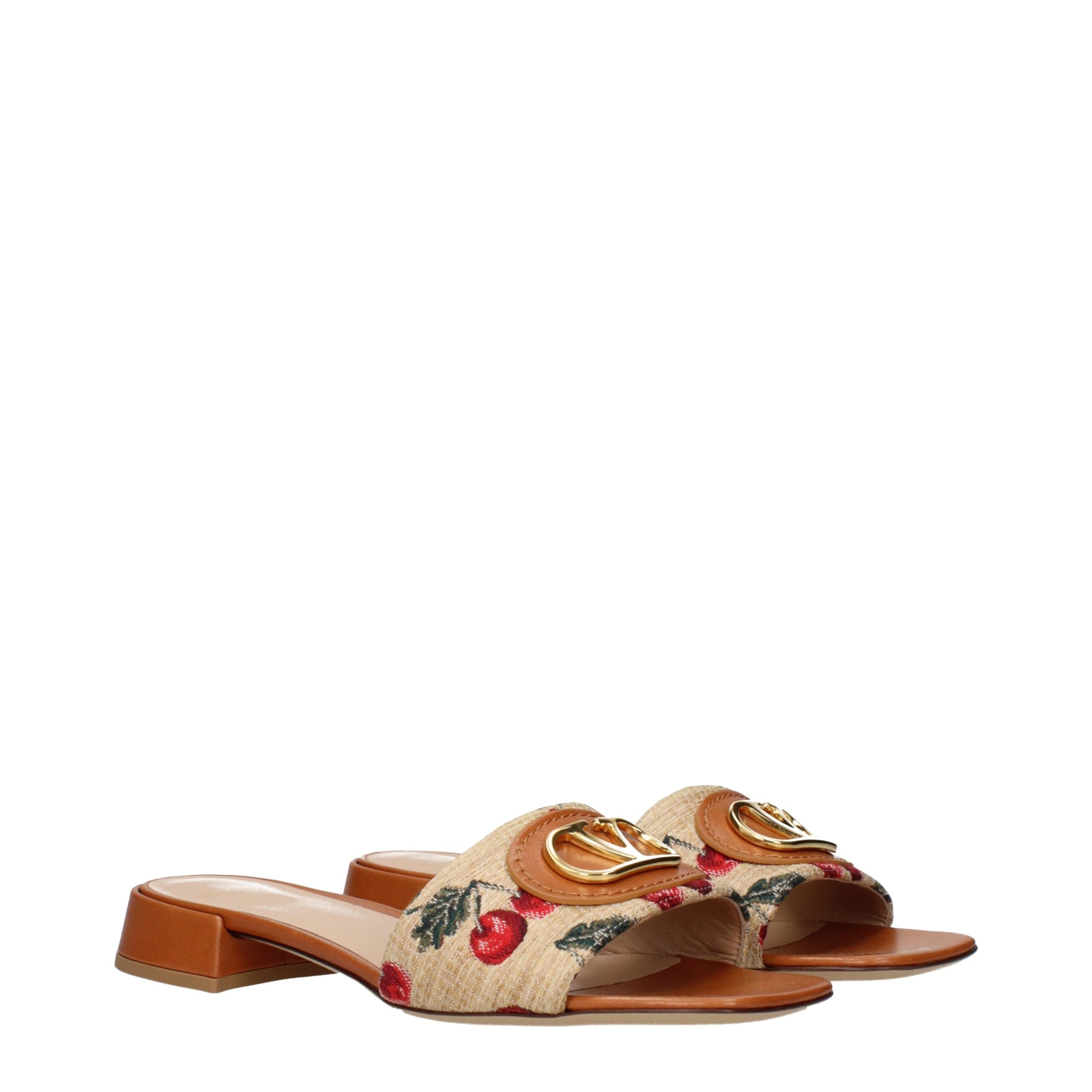 Valentino Garavani Beigefarbene Raffia-Pantoffeln-2
