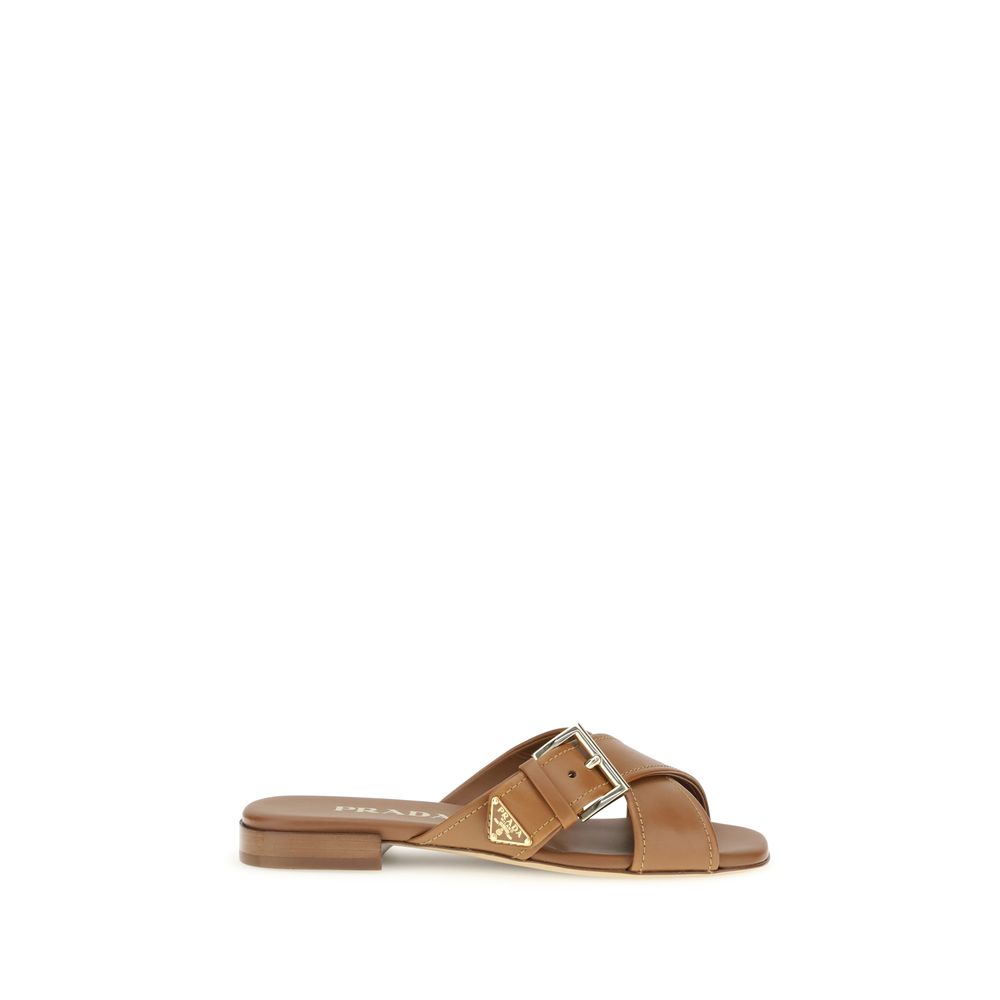 Prada Brown Calfskin Bos Taurus Sandals-1