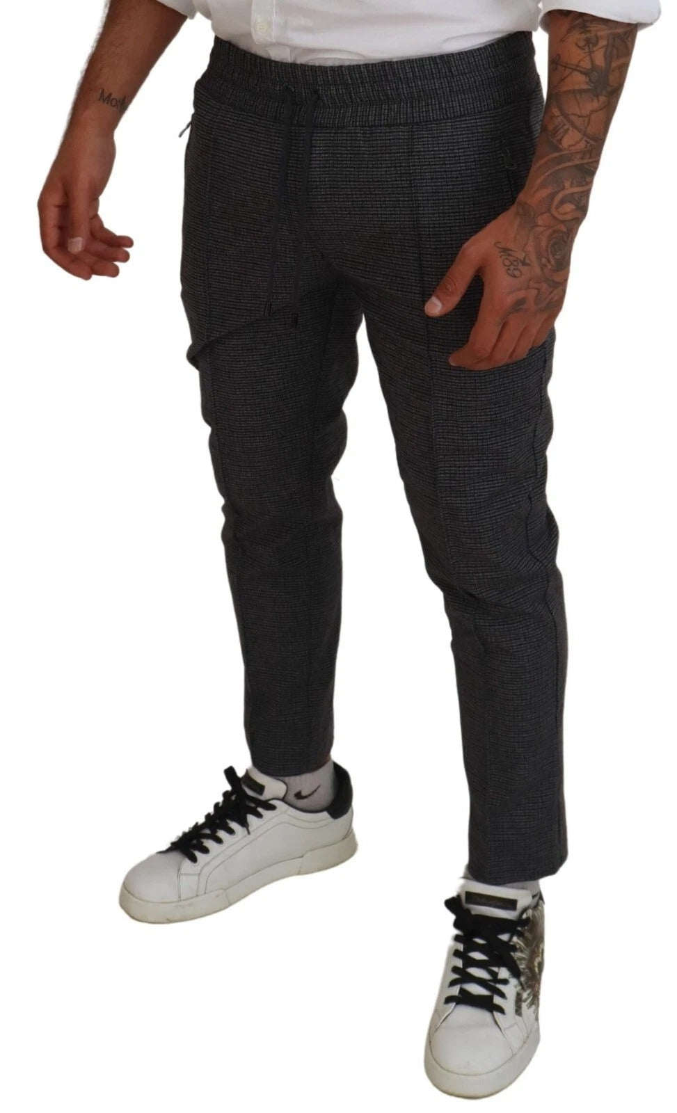 Dolce & Gabbana Striped Wool Skinny Trousers in Grey-4