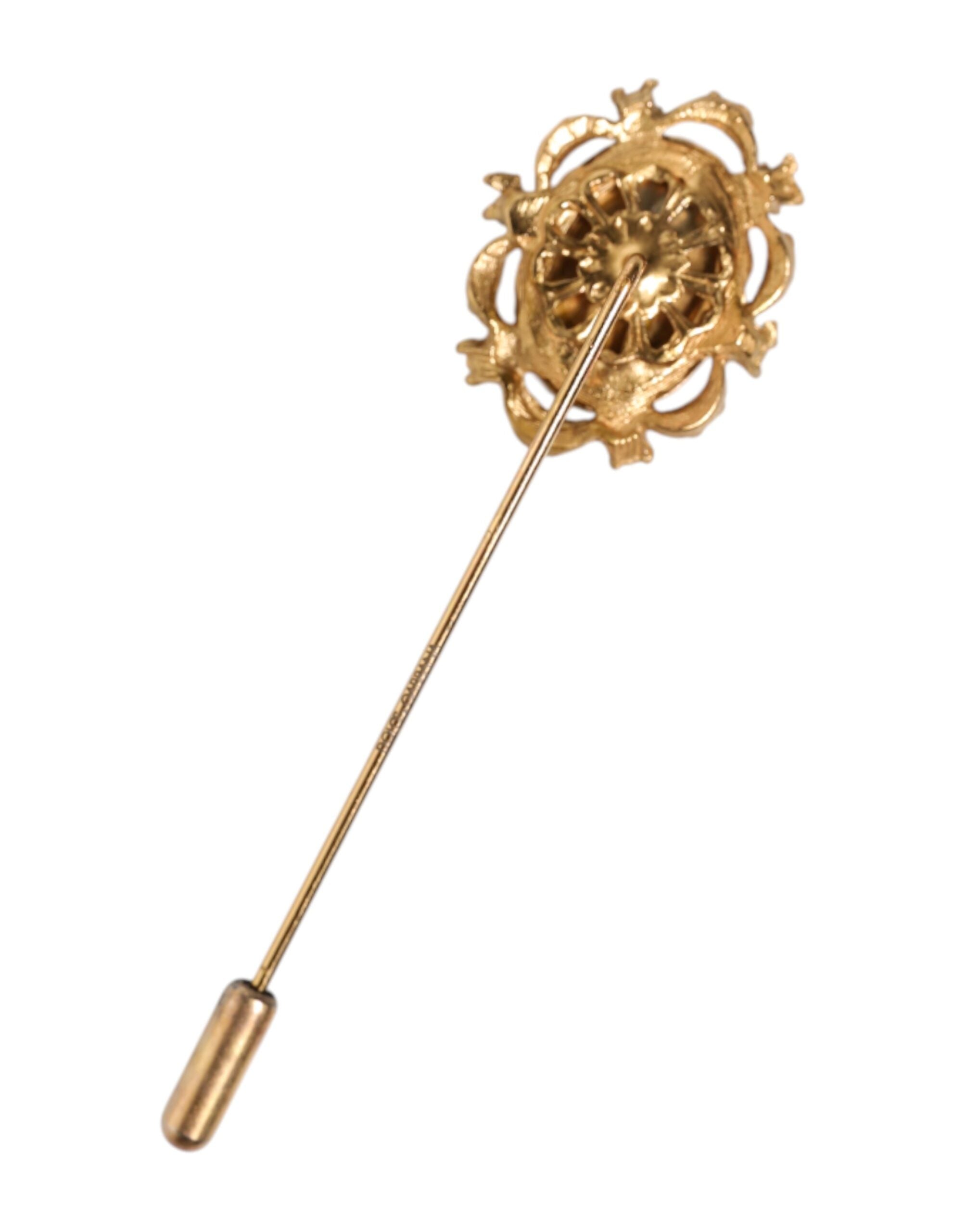 Dolce & Gabbana gold-colored men's pin with green stone in antique look-2