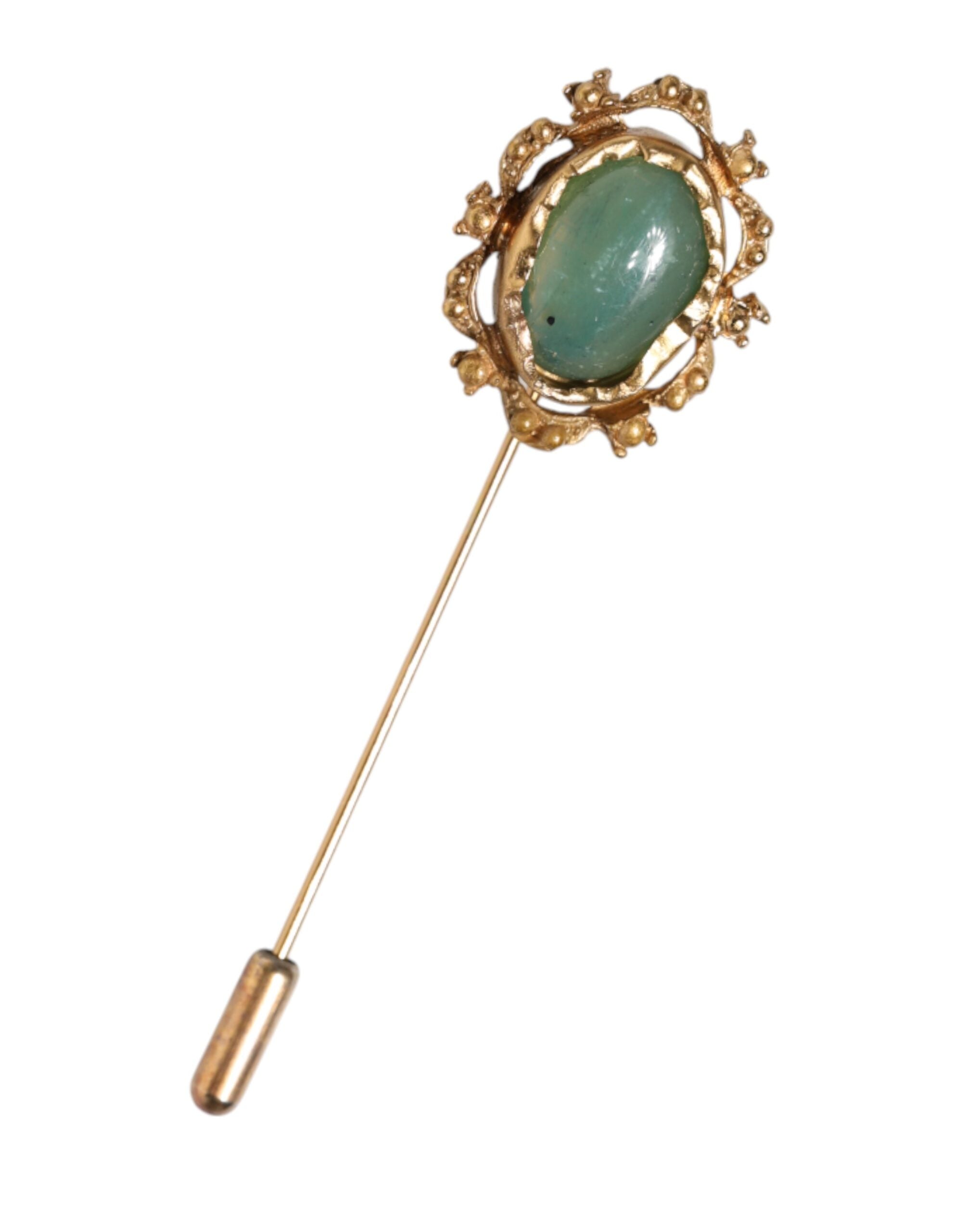 Dolce & Gabbana gold-colored men's pin with green stone in antique look-1