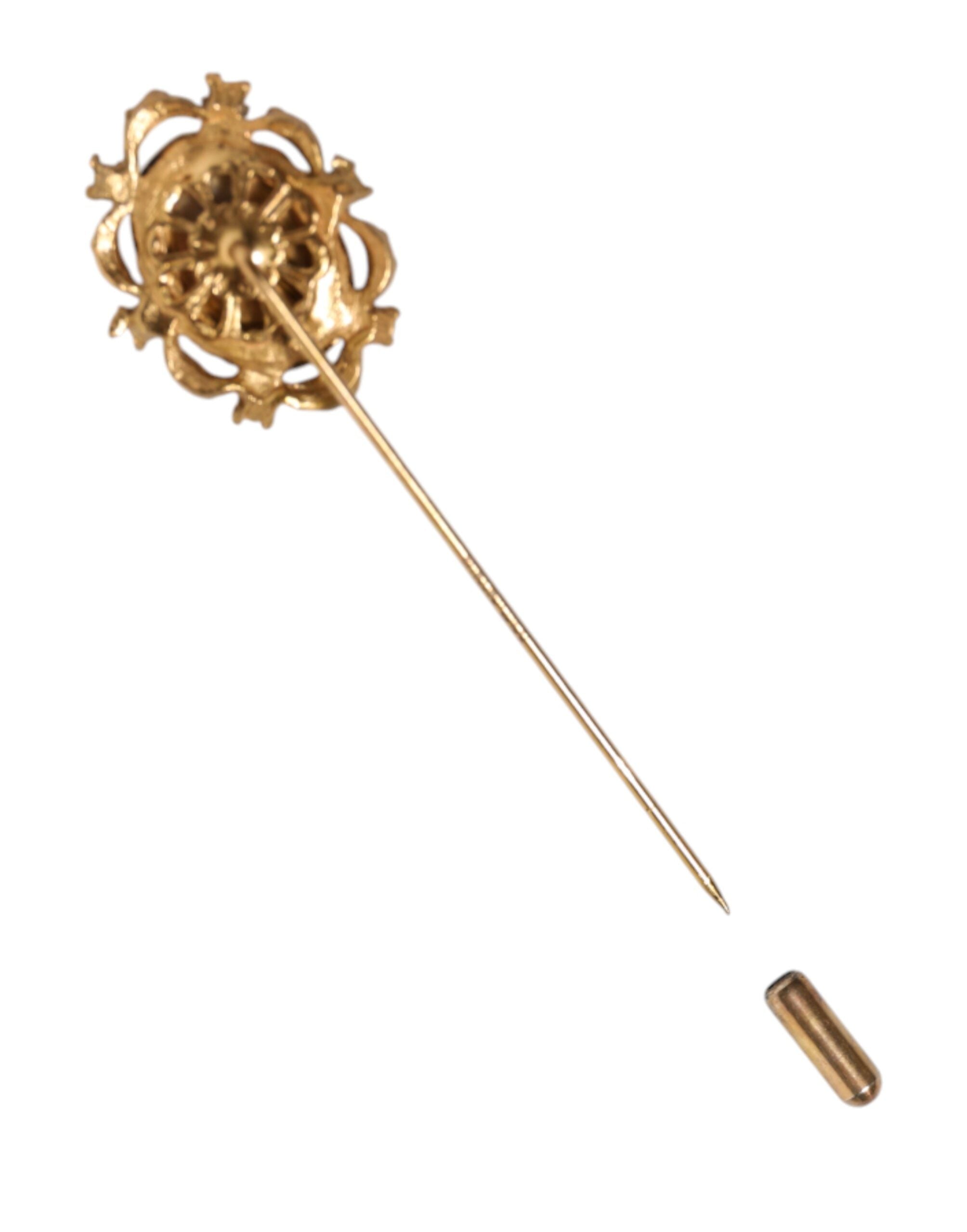 Dolce & Gabbana gold-colored men's pin with green stone in antique look-4