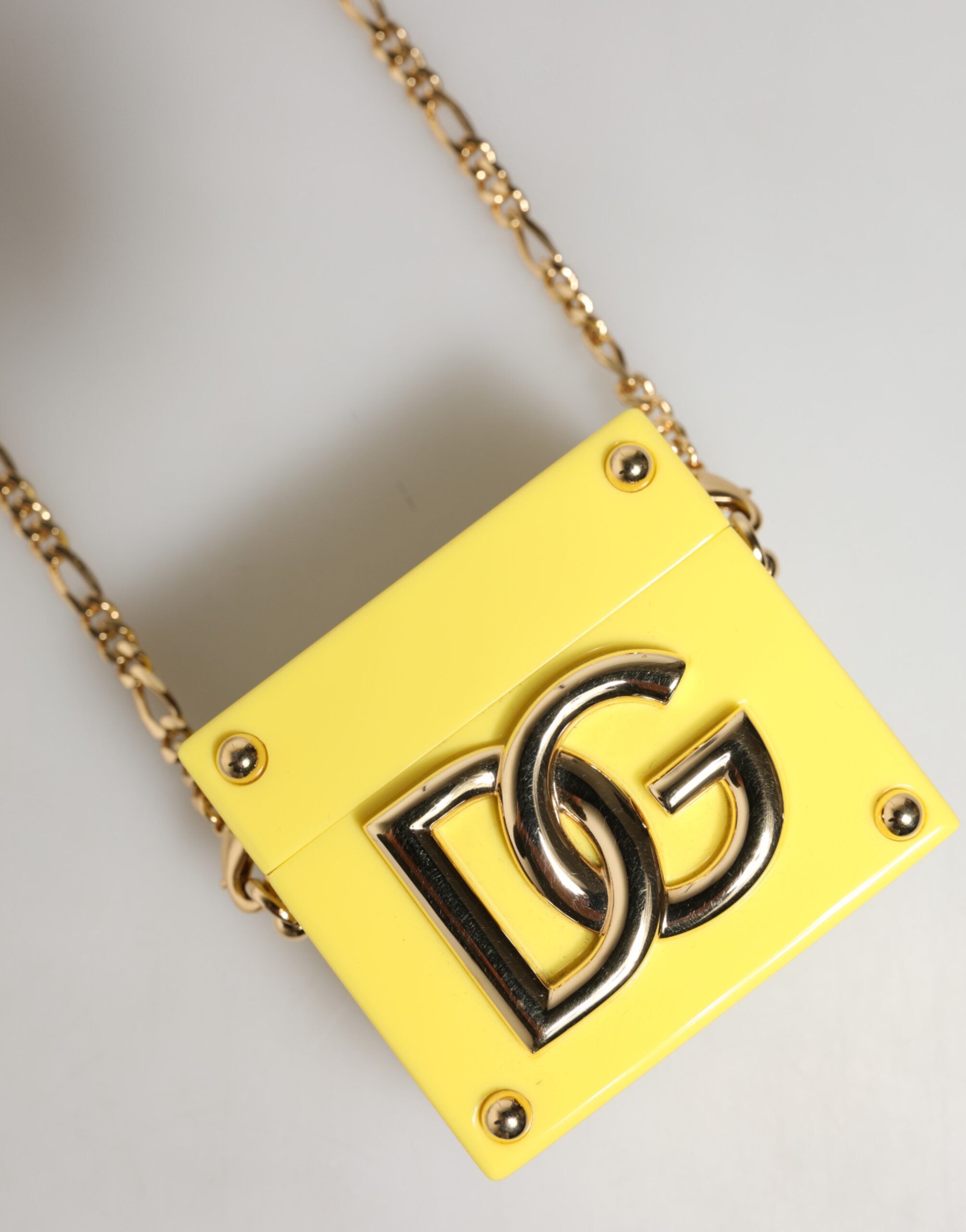 Dolce & Gabbana Yellow AirPods Case with DG Logo Plaque and Gold Chain-4