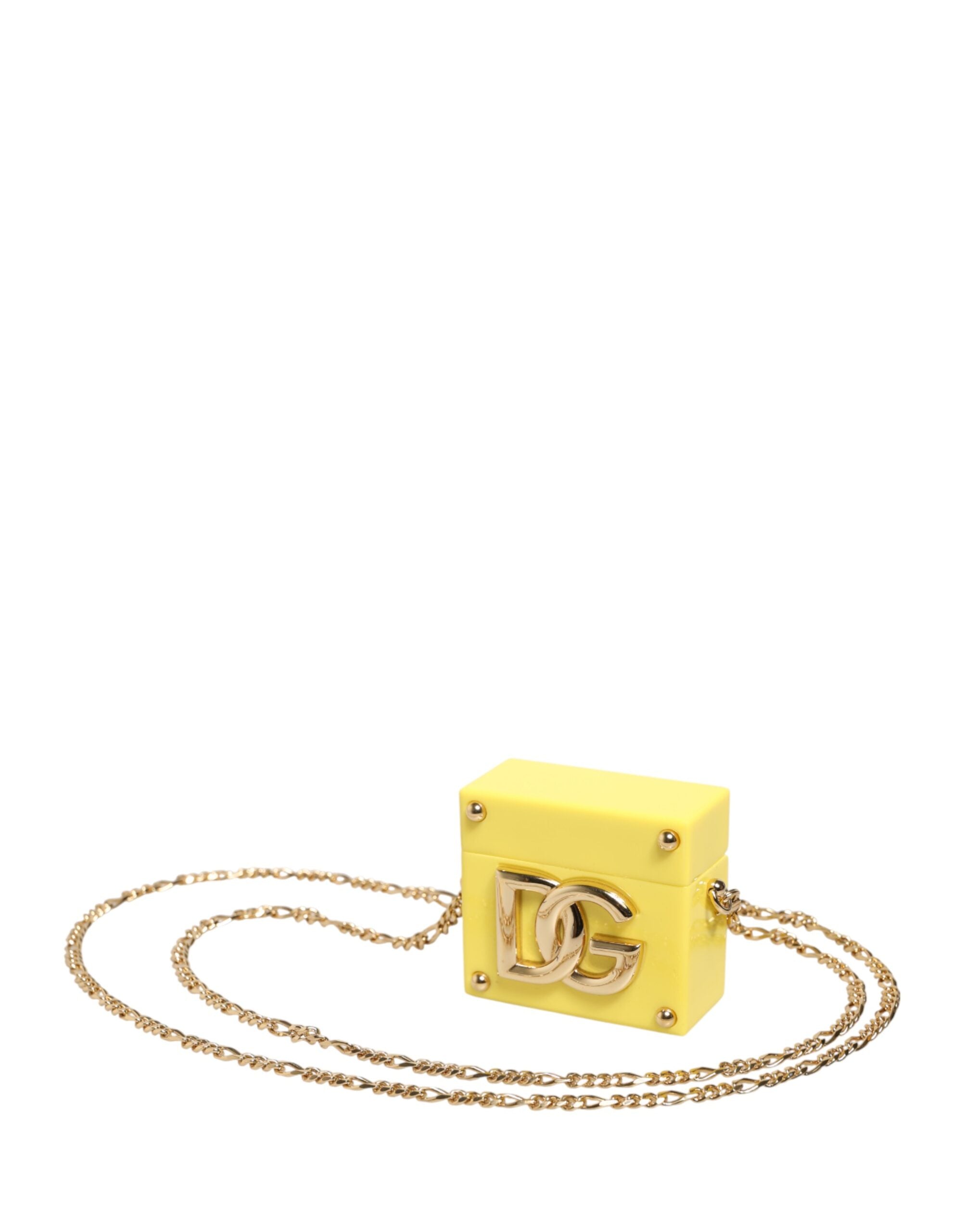 Dolce & Gabbana Yellow AirPods Case with DG Logo Plaque and Gold Chain-5