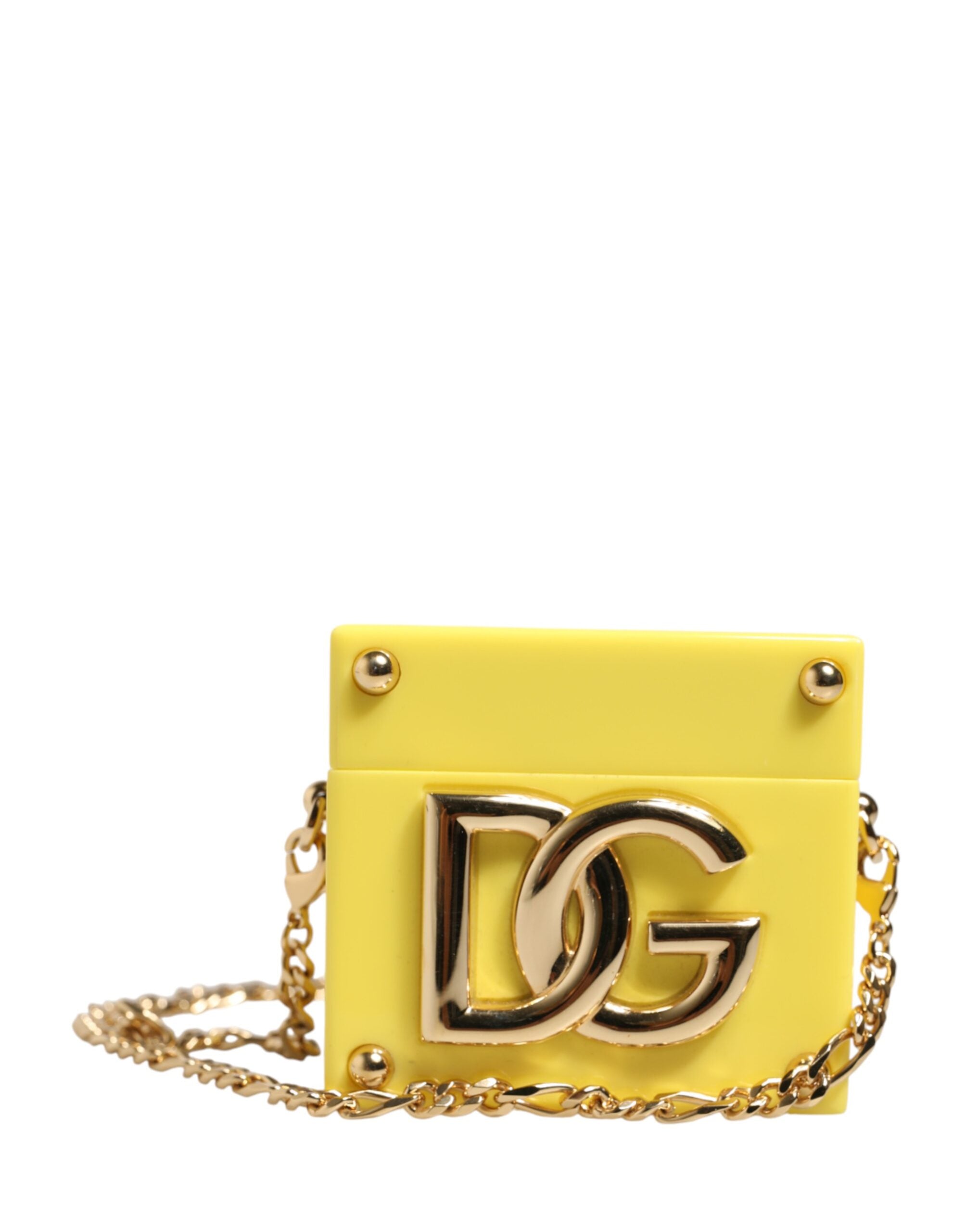 Dolce & Gabbana Yellow AirPods Case with DG Logo Plaque and Gold Chain-1