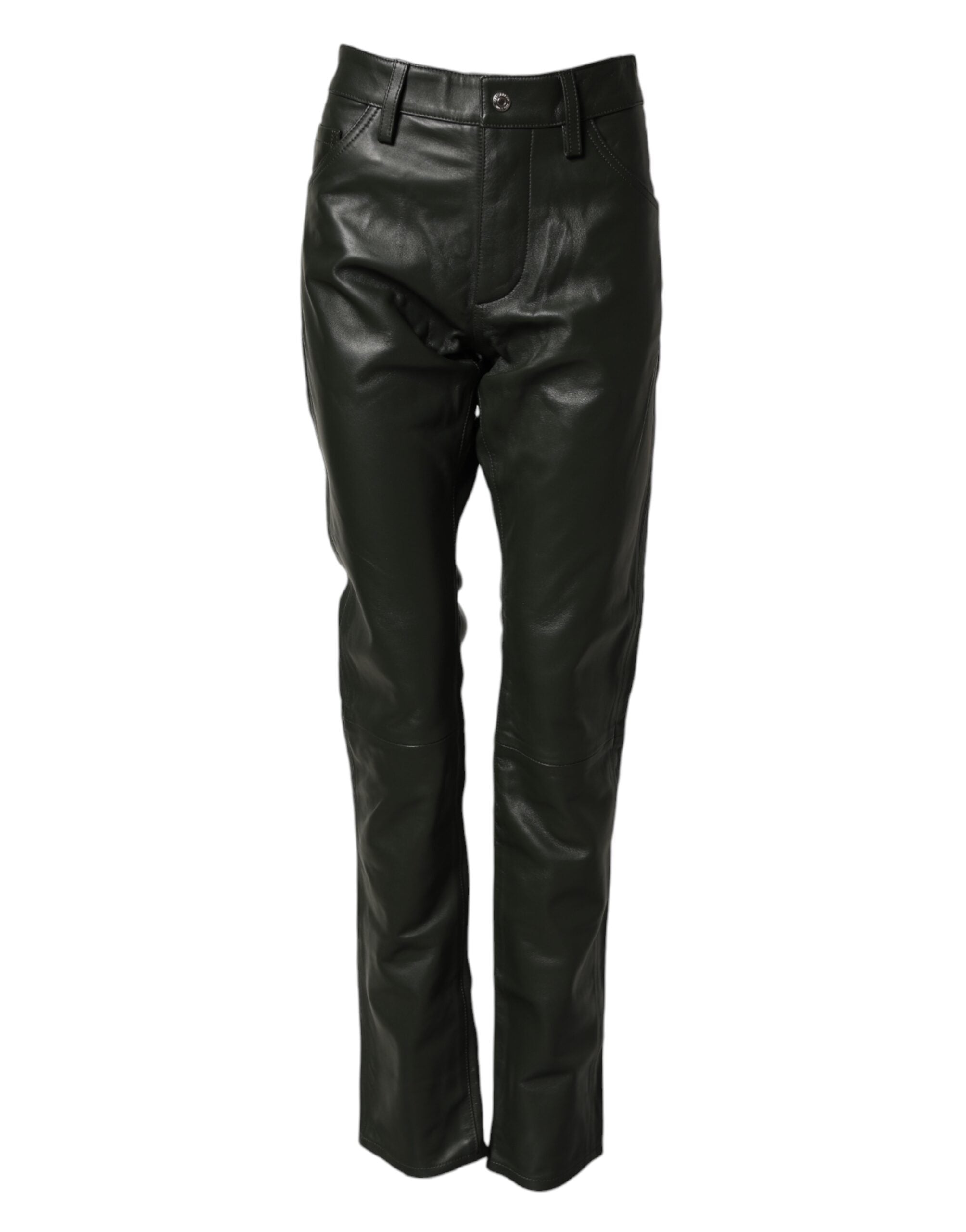Dsquared² Black full-grain leather trousers with a mid-rise waist-2