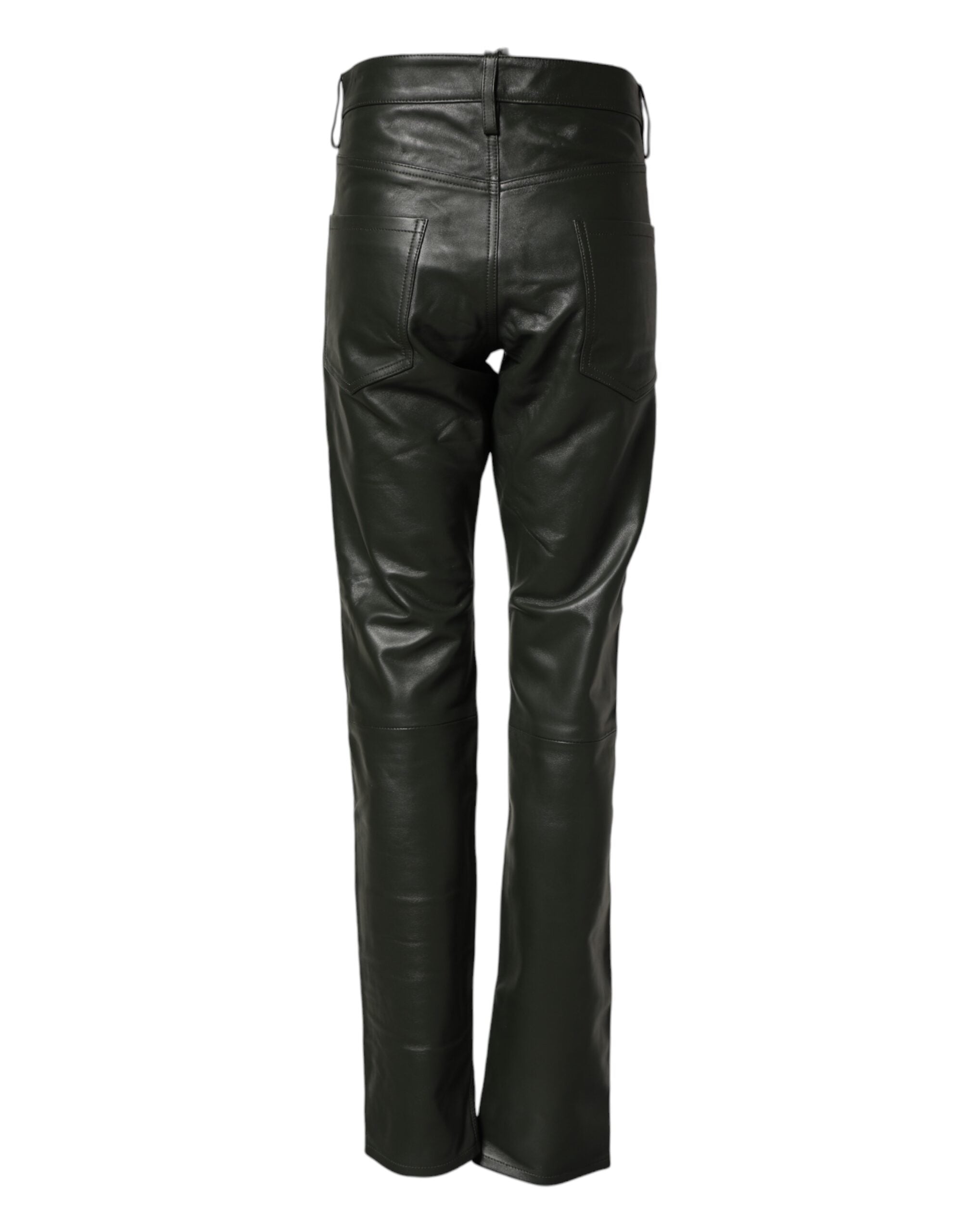 Dsquared² Black full-grain leather trousers with a mid-rise waist-3