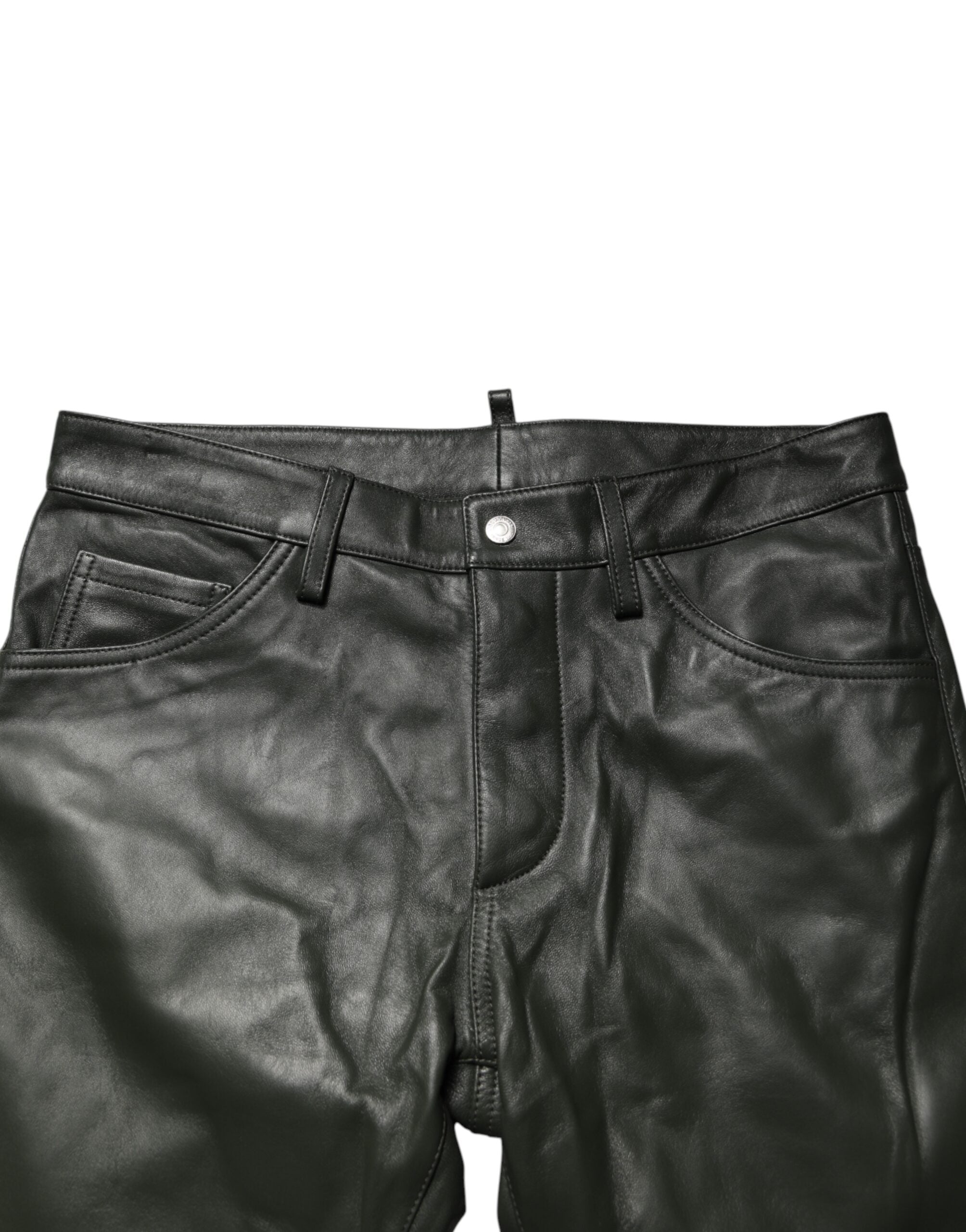 Dsquared² Black full-grain leather trousers with a mid-rise waist-4
