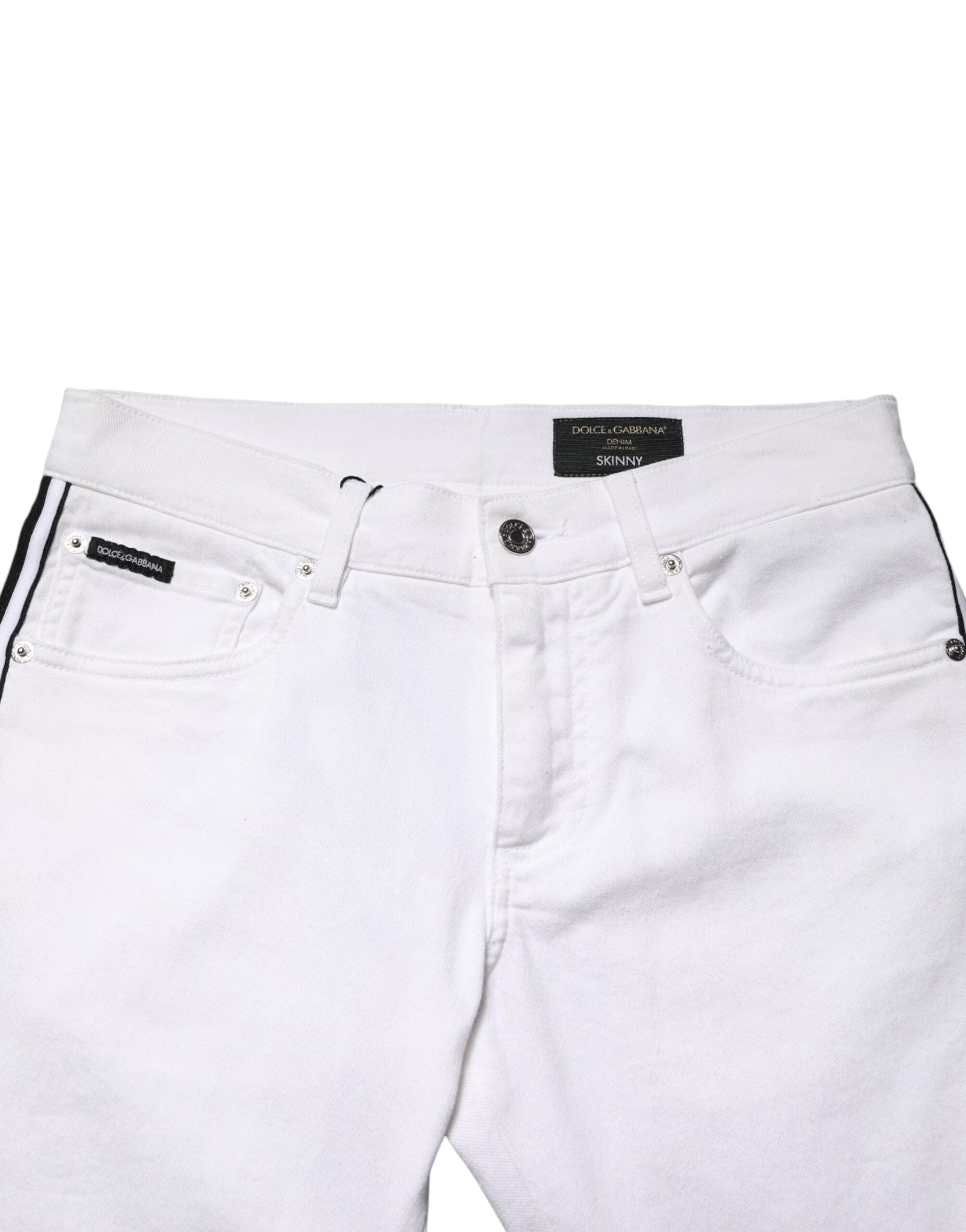 Vaqueros ajustados de algodón elástico blanco Dolce & Gabbana para hombre-4