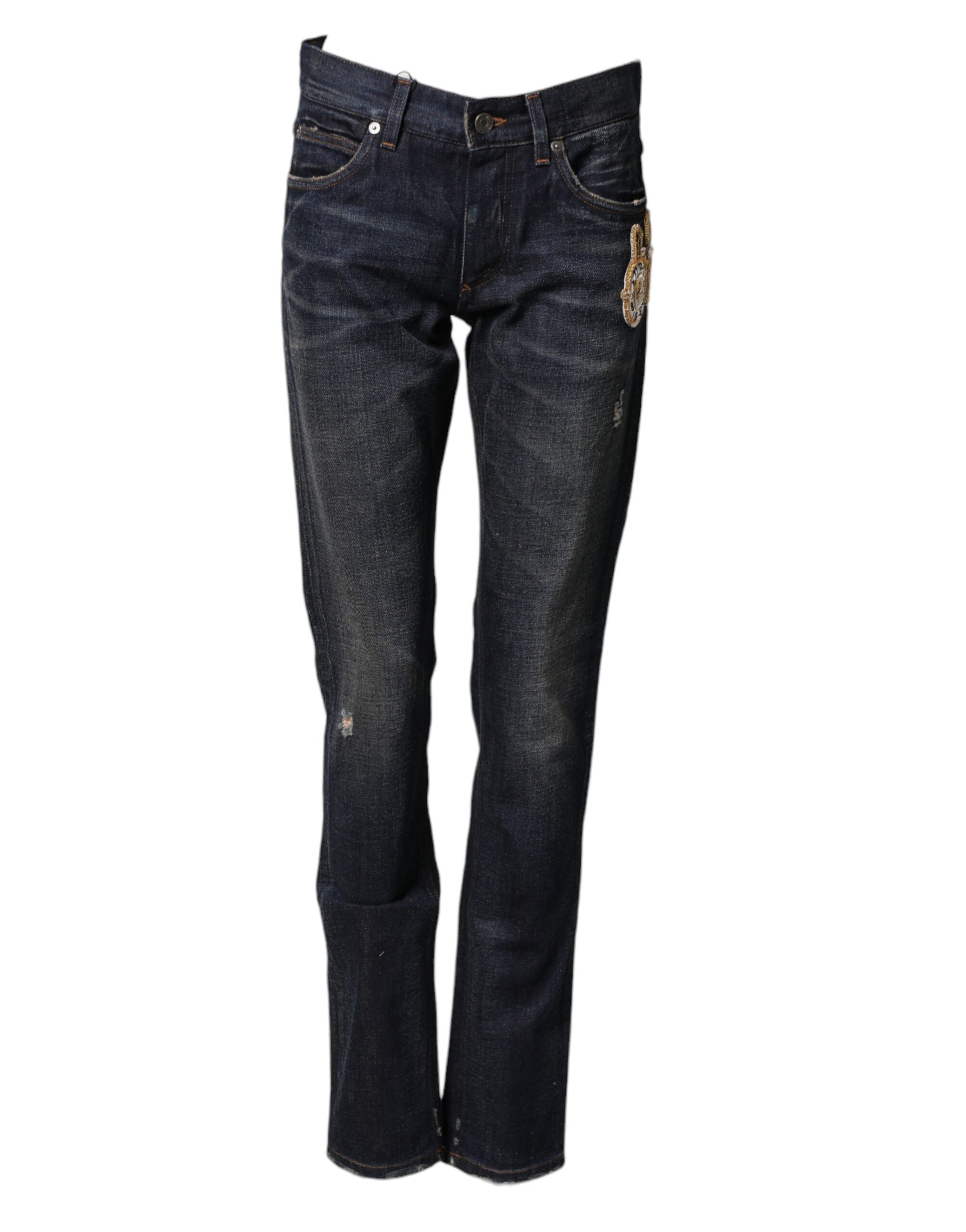 Dolce & Gabbana dark blue skinny jeans with gold watch for men