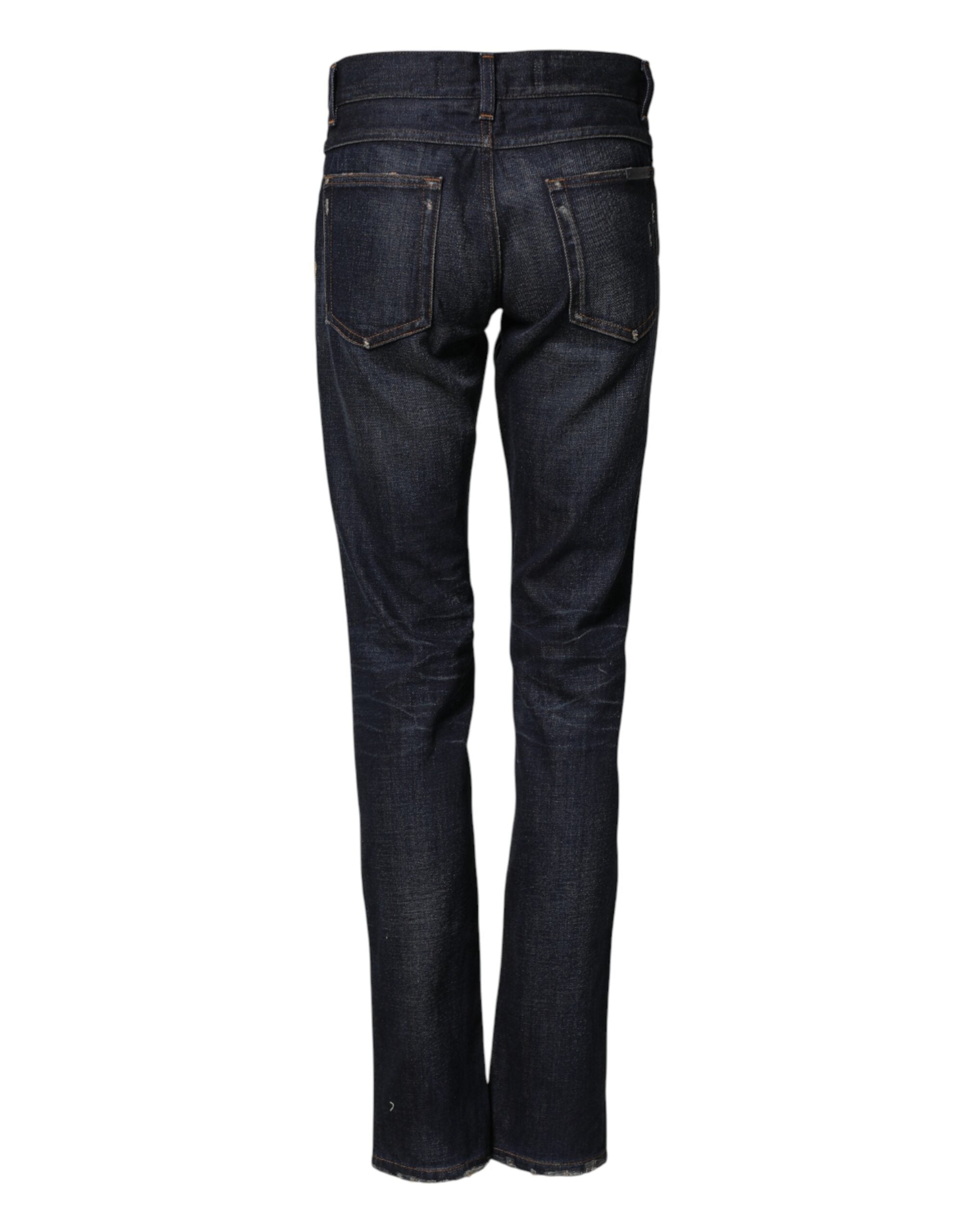 Dolce & Gabbana dark blue skinny jeans with gold watch for men-3