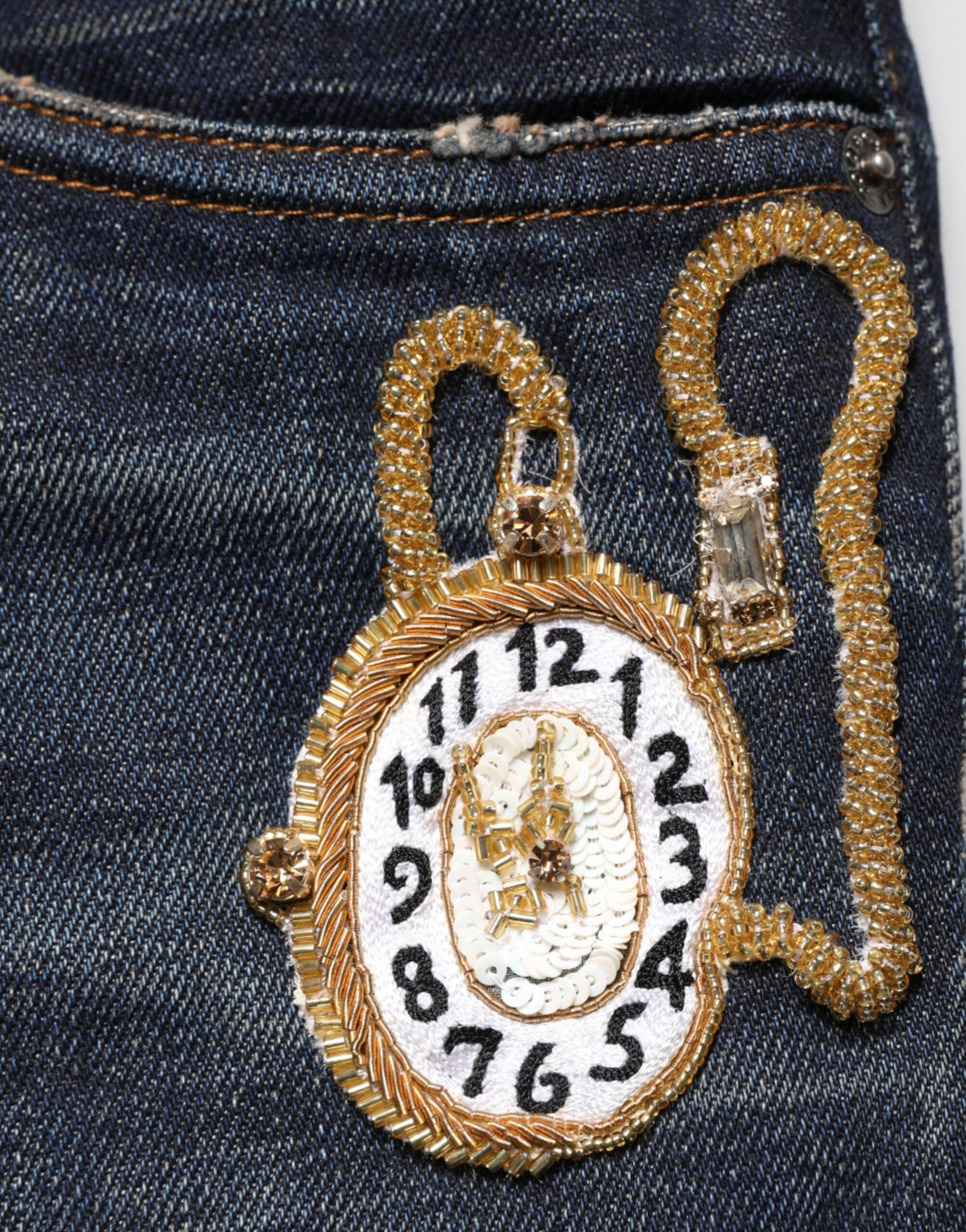 Dolce & Gabbana dark blue skinny jeans with gold watch for men-5