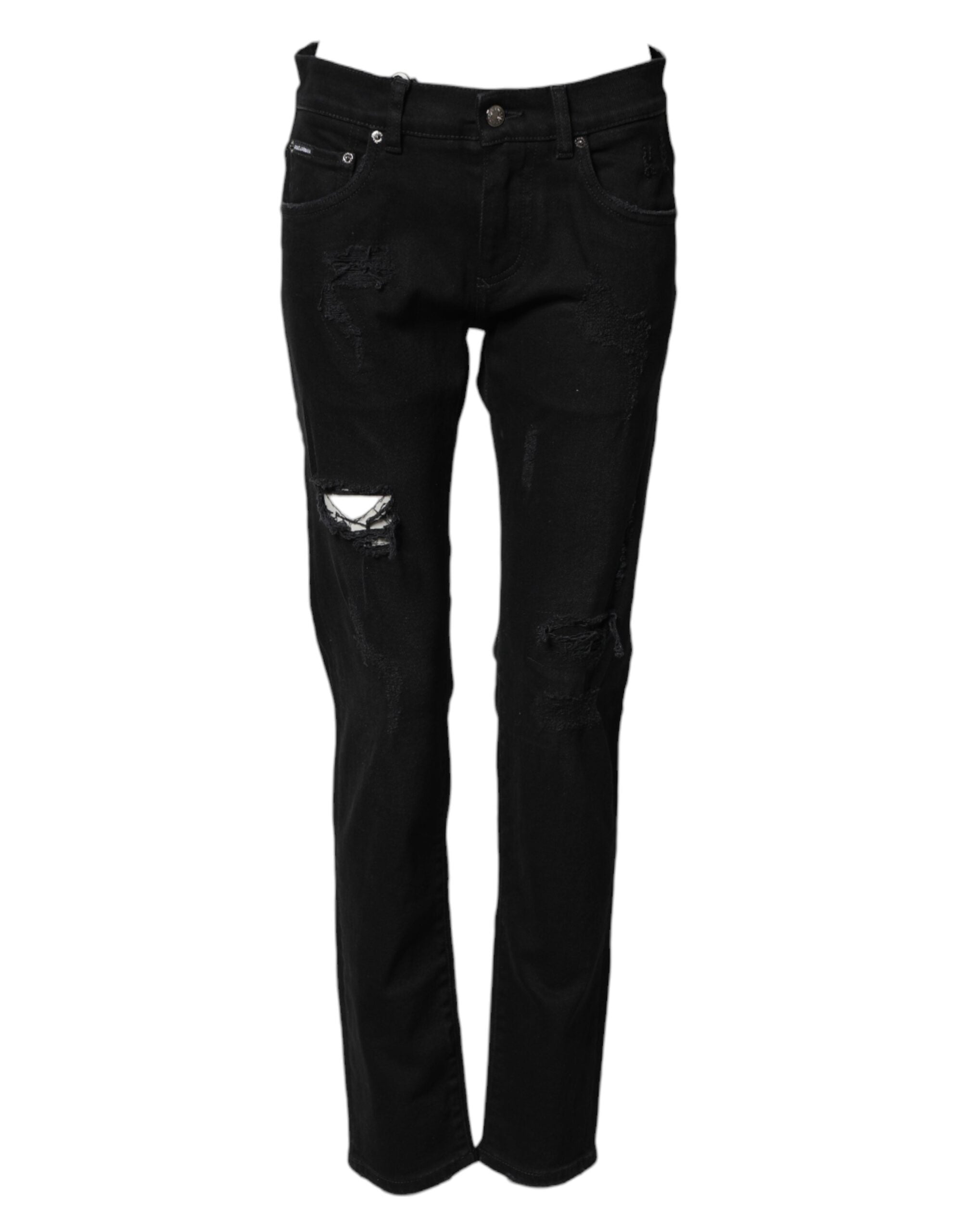 Dolce & Gabbana Schwarze, zerschlissene Herren-Skinny-Jeans aus Baumwolle-2