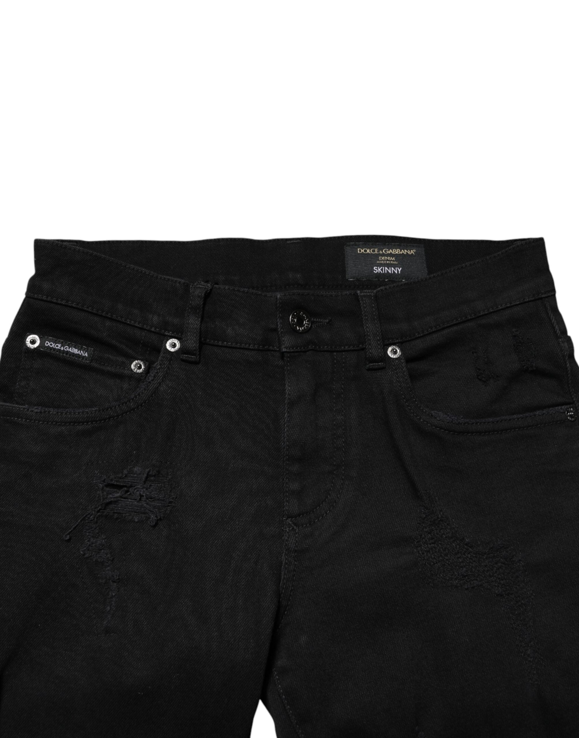 Dolce & Gabbana Schwarze, zerschlissene Herren-Skinny-Jeans aus Baumwolle-4