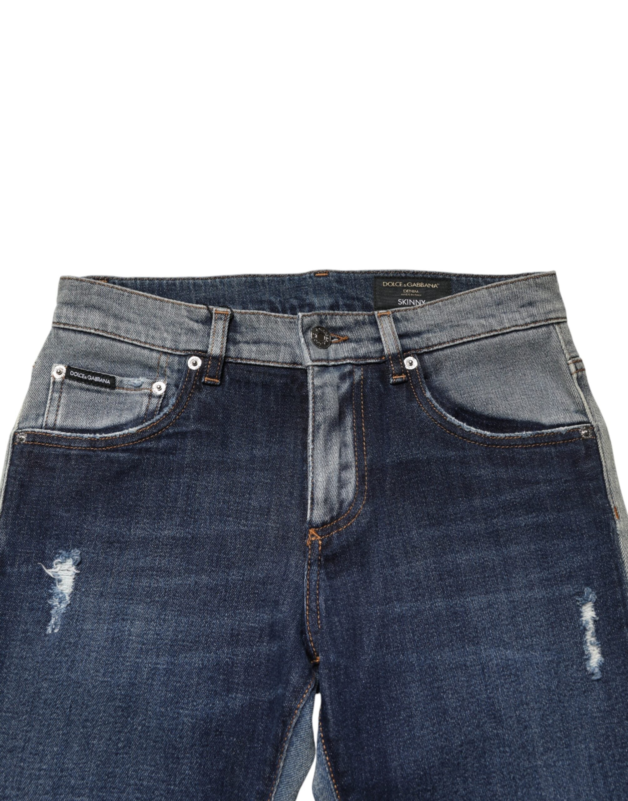 Vaqueros ajustados de algodón bicolor azul de Dolce & Gabbana para hombre-4