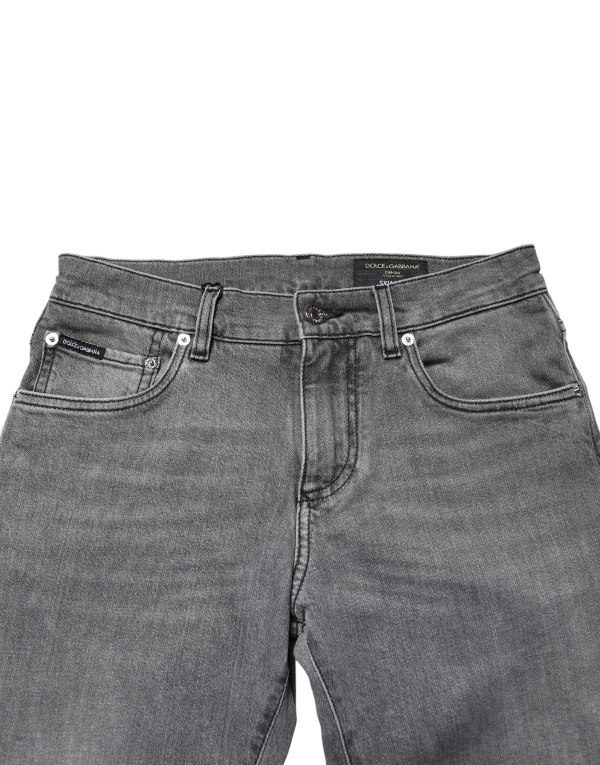 Dolce & Gabbana Graue Baumwoll-Jeans mit mittlerer Taille-4