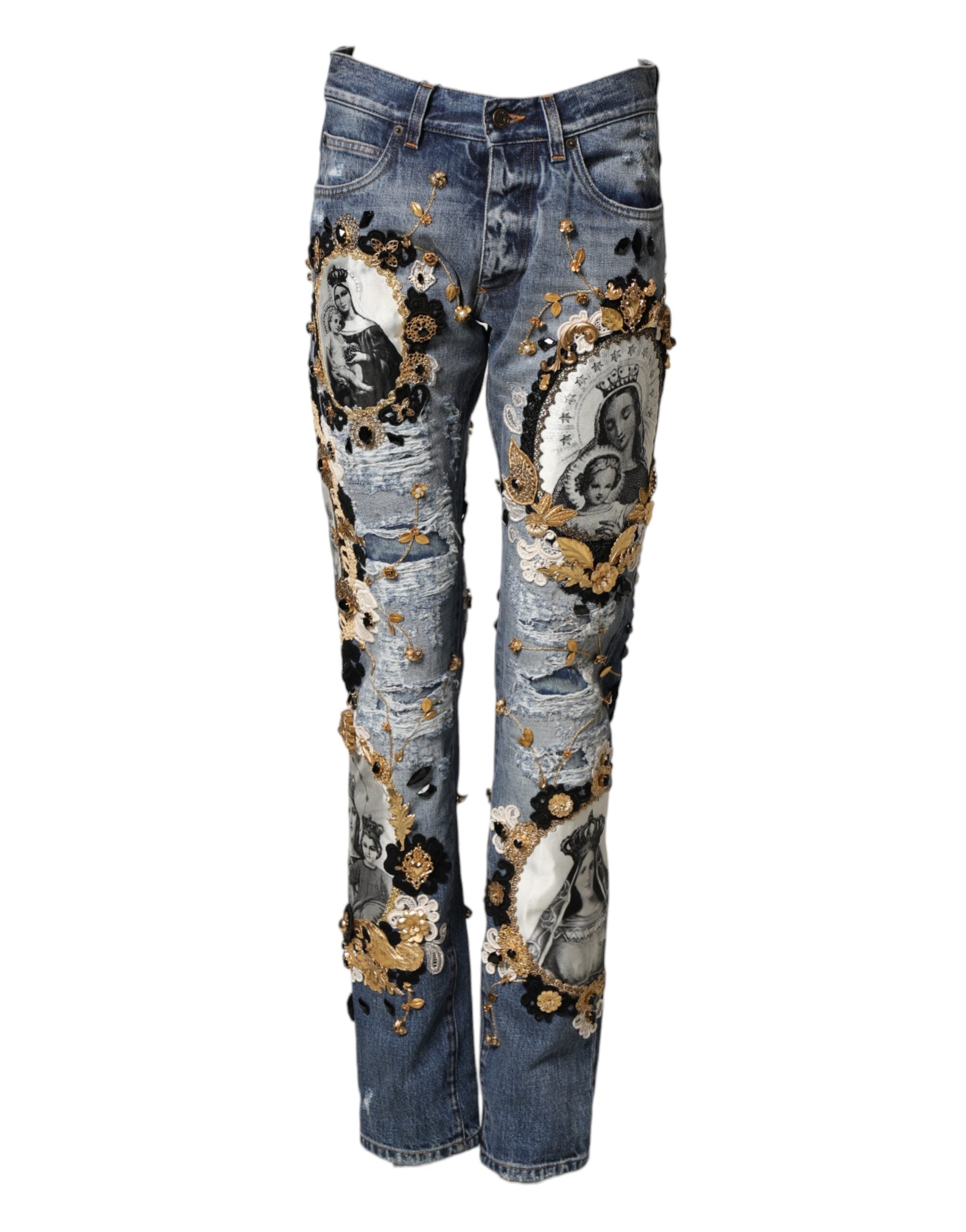 Dolce & Gabbana blue embellished jeans in ripped cotton denim-2