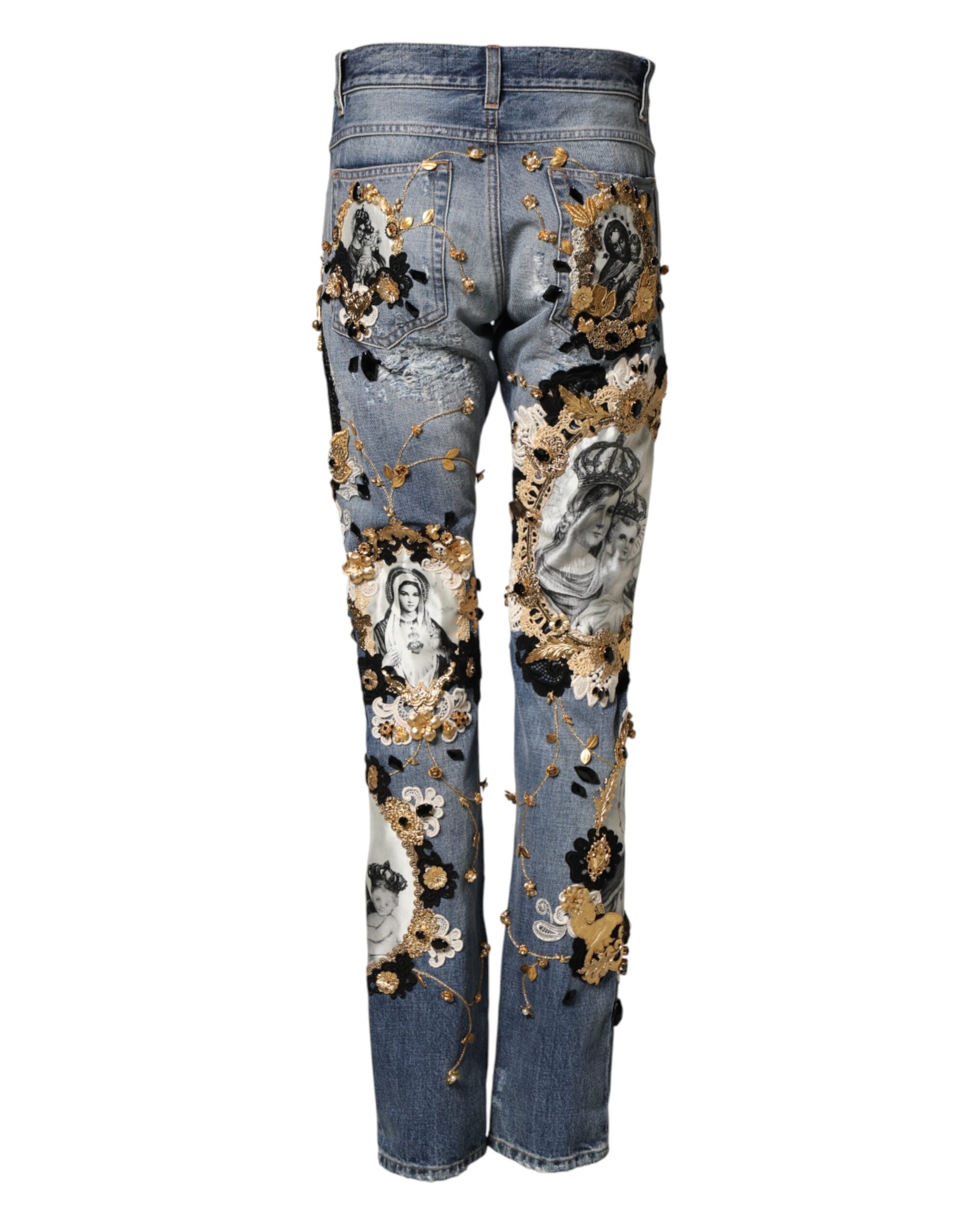 Dolce & Gabbana blue embellished jeans in ripped cotton denim-3