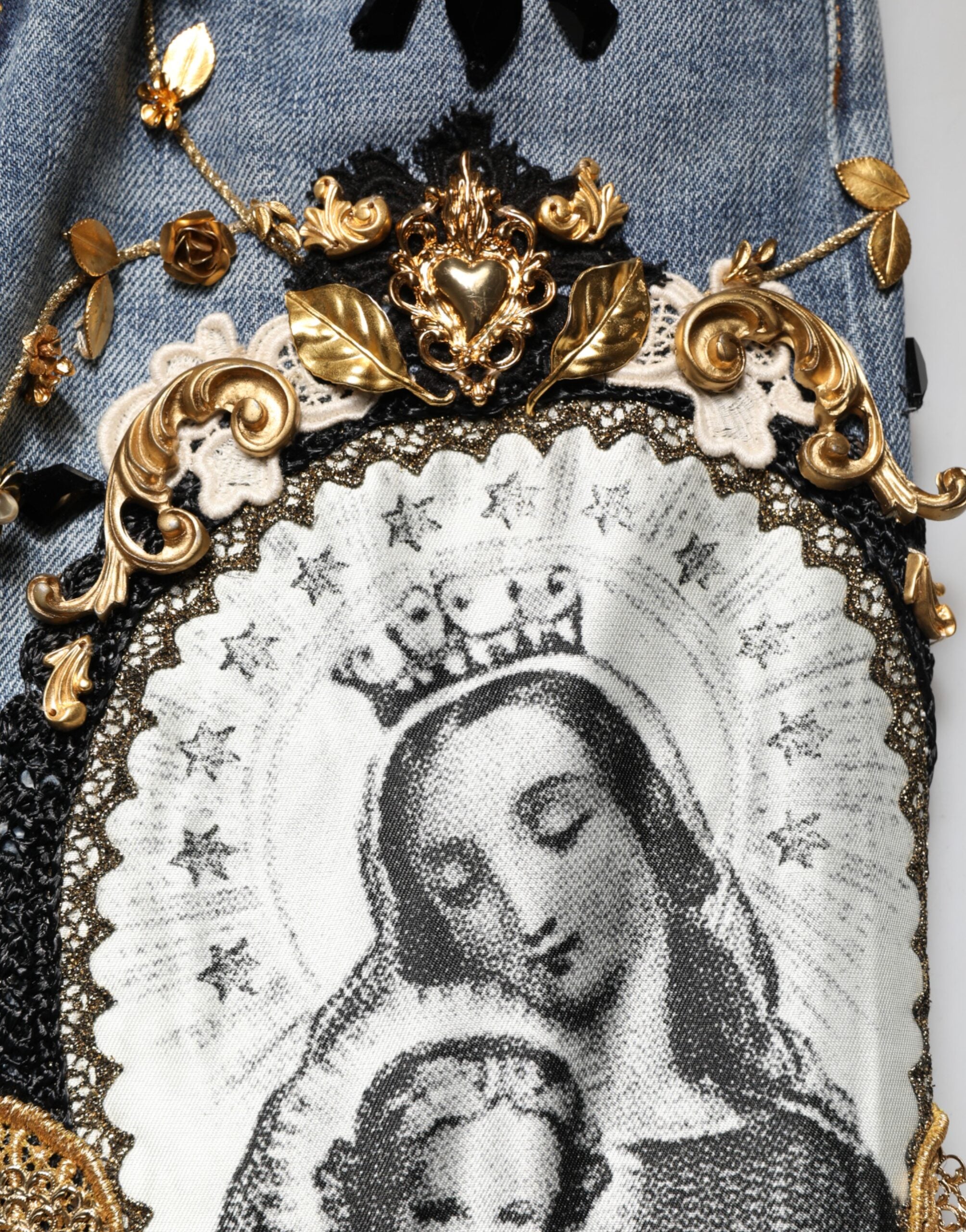 Dolce & Gabbana blue embellished jeans in ripped cotton denim-5
