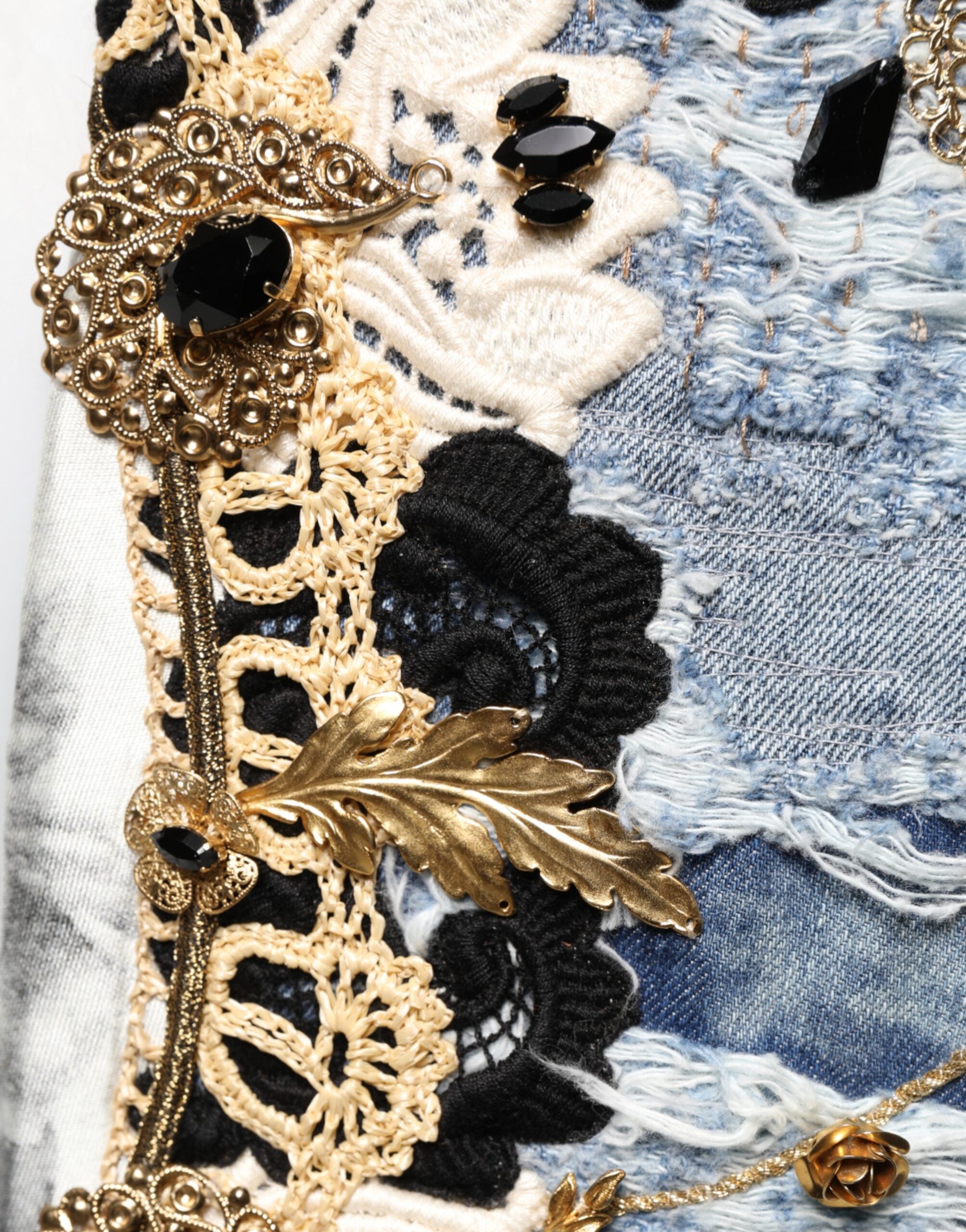 Dolce & Gabbana blue embellished jeans in ripped cotton denim-6