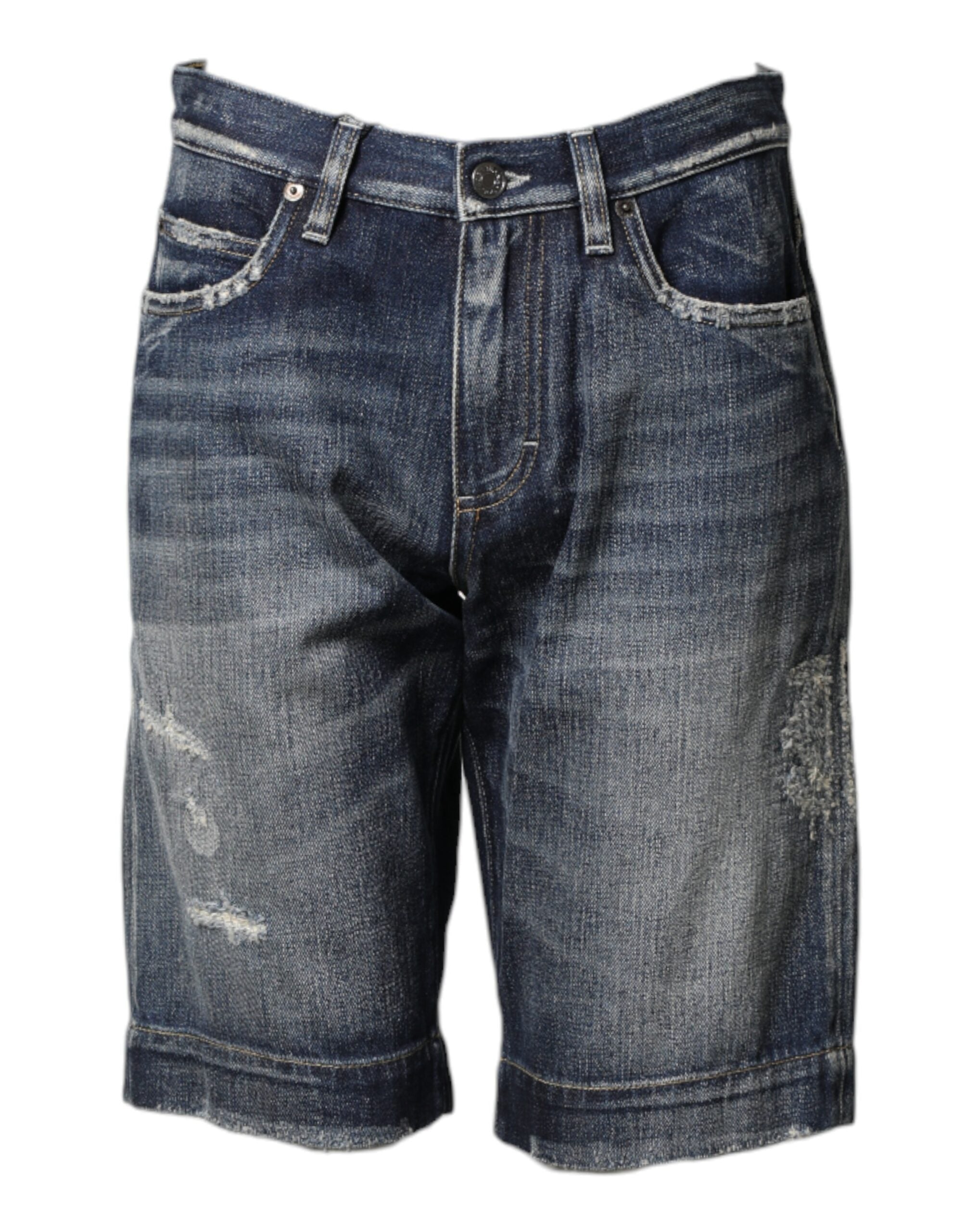 Dolce & Gabbana Blaue Baumwoll-Bermudashorts aus distressed Denim-1