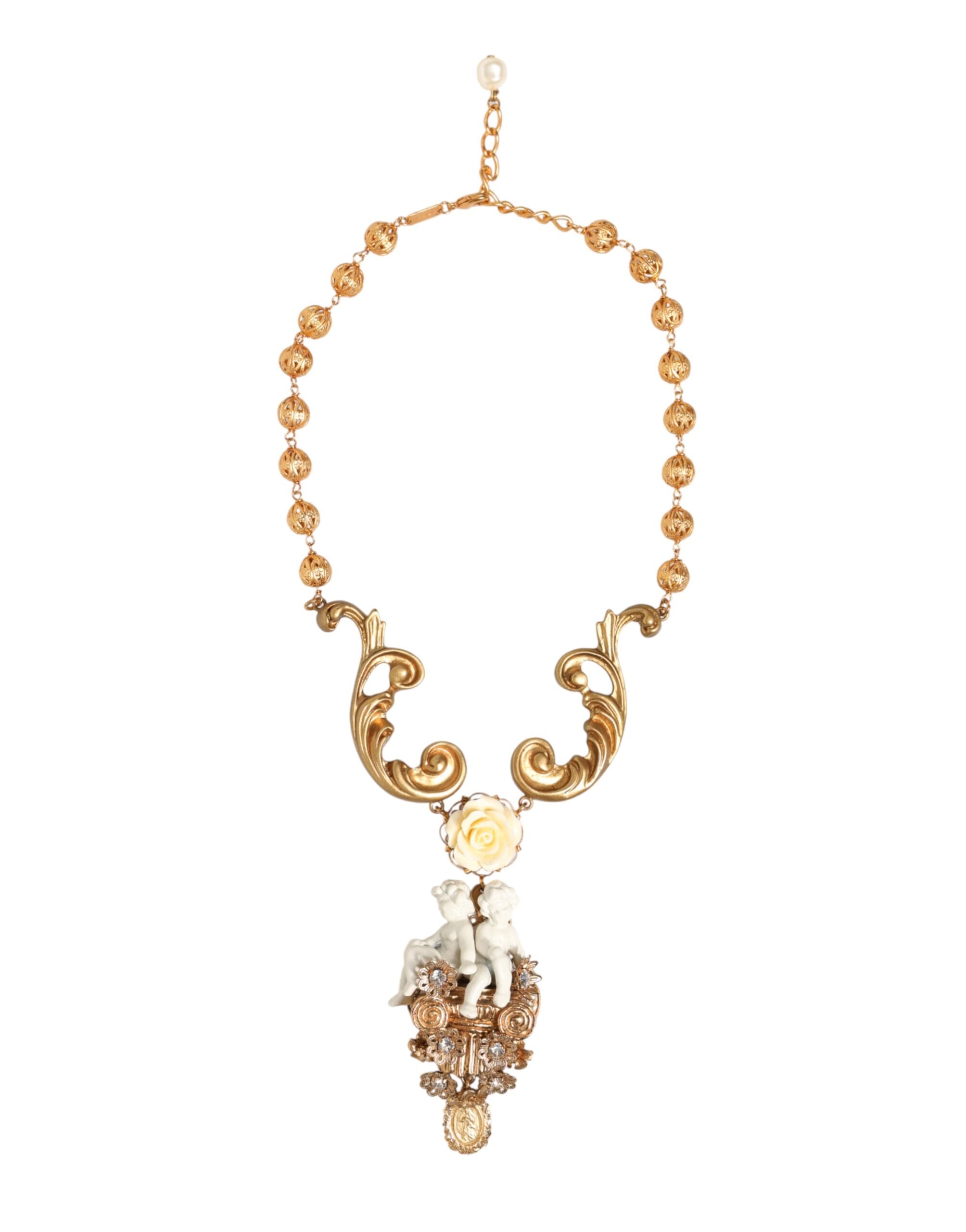 Dolce & Gabbana gold necklace with baroque pendant made of ceramic and crystal-2