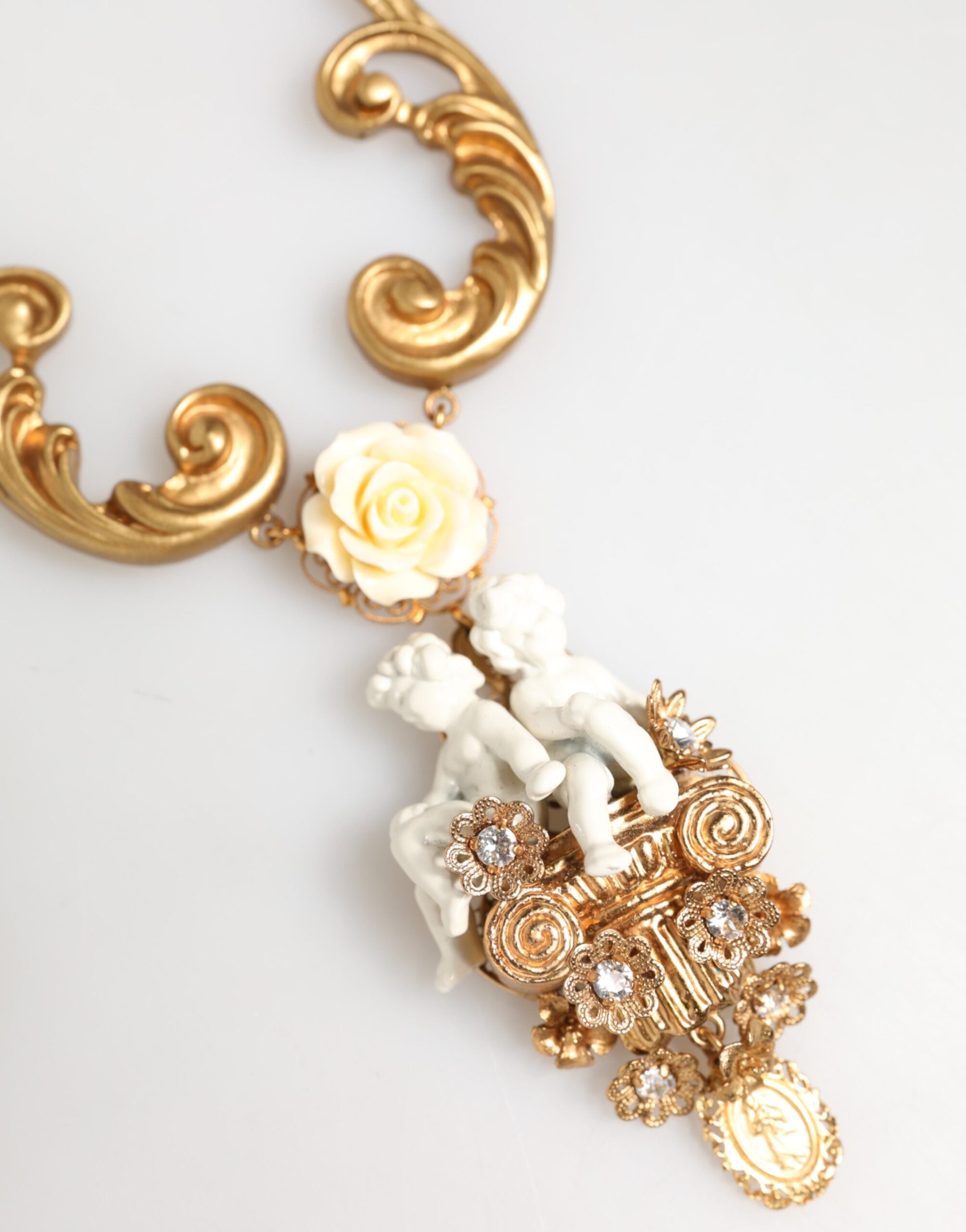Dolce & Gabbana gold necklace with baroque pendant made of ceramic and crystal-3