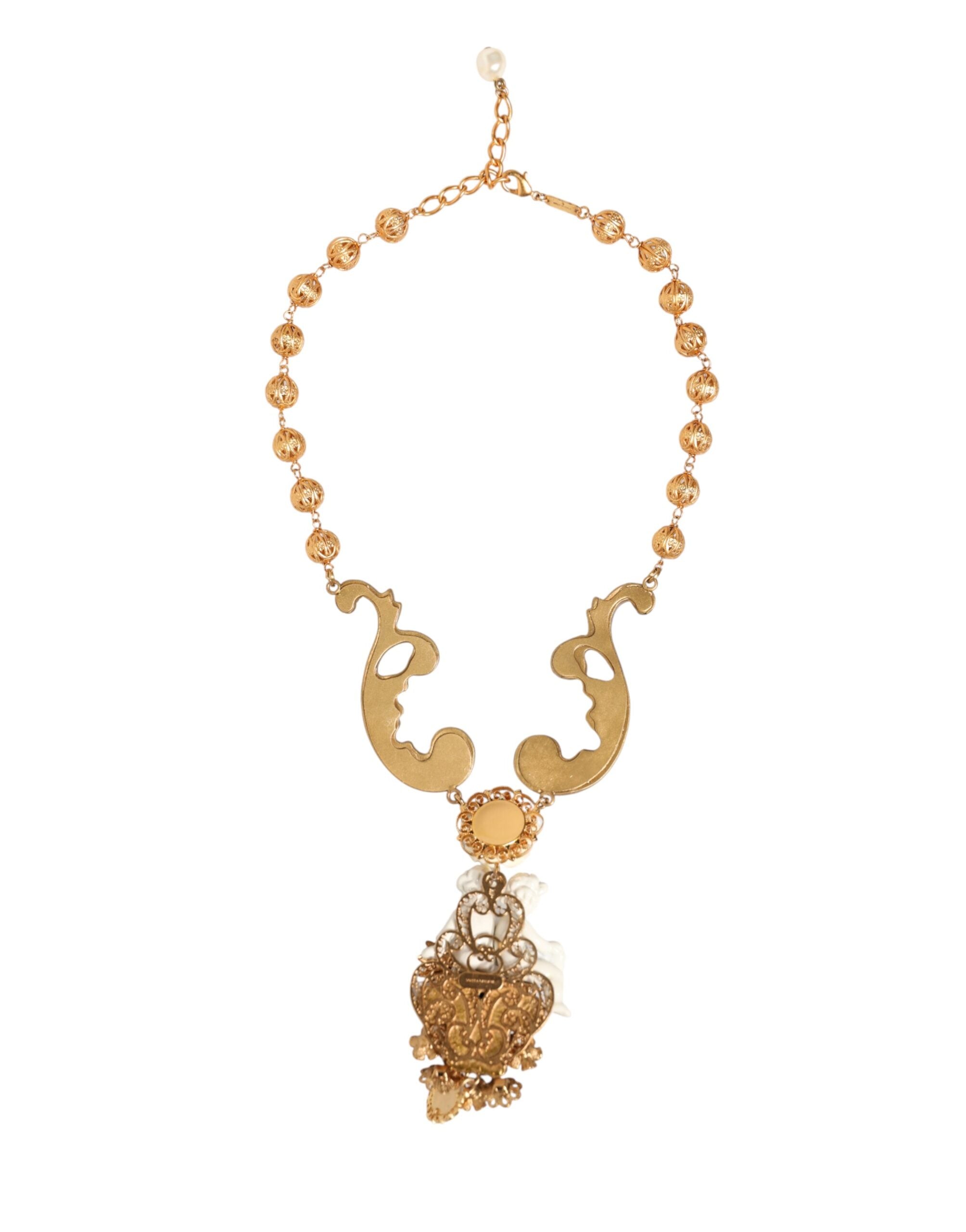 Dolce & Gabbana gold necklace with baroque pendant made of ceramic and crystal-4