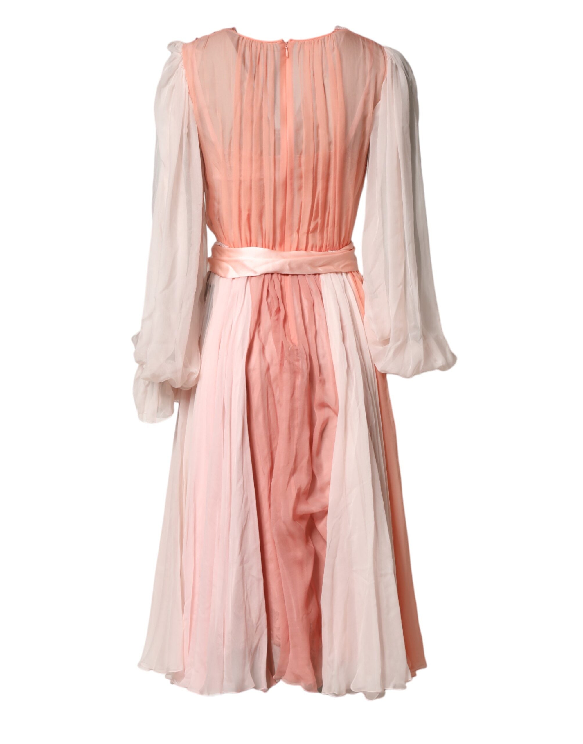 Vestido Dolce & Gabbana de tul de seda rosa con mangas largas y escote en pico-5