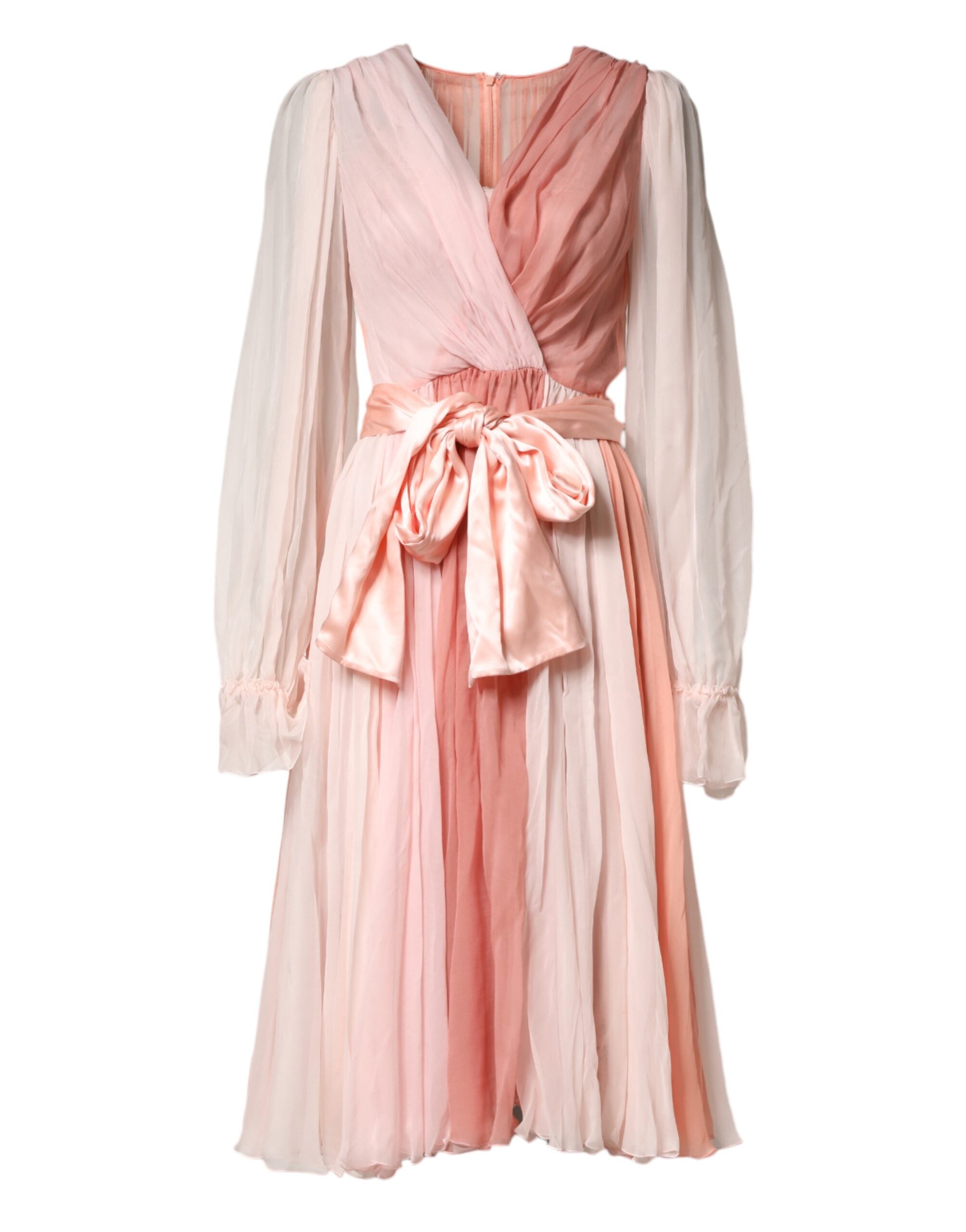Vestido Dolce & Gabbana de tul de seda rosa con mangas largas y escote en pico-2