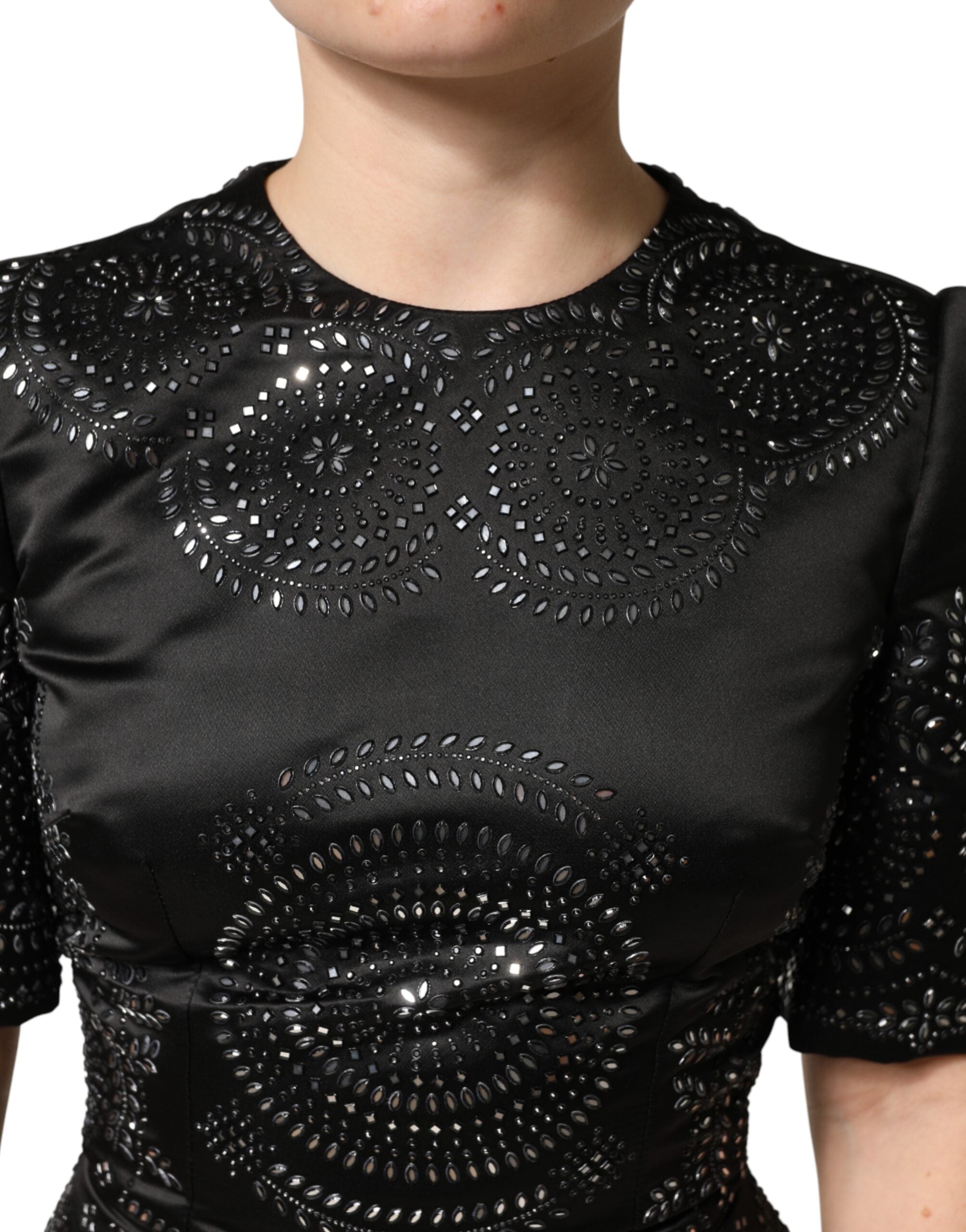 Dolce & Gabbana Black Short Sleeve Sheath Dress with Embellishments-7