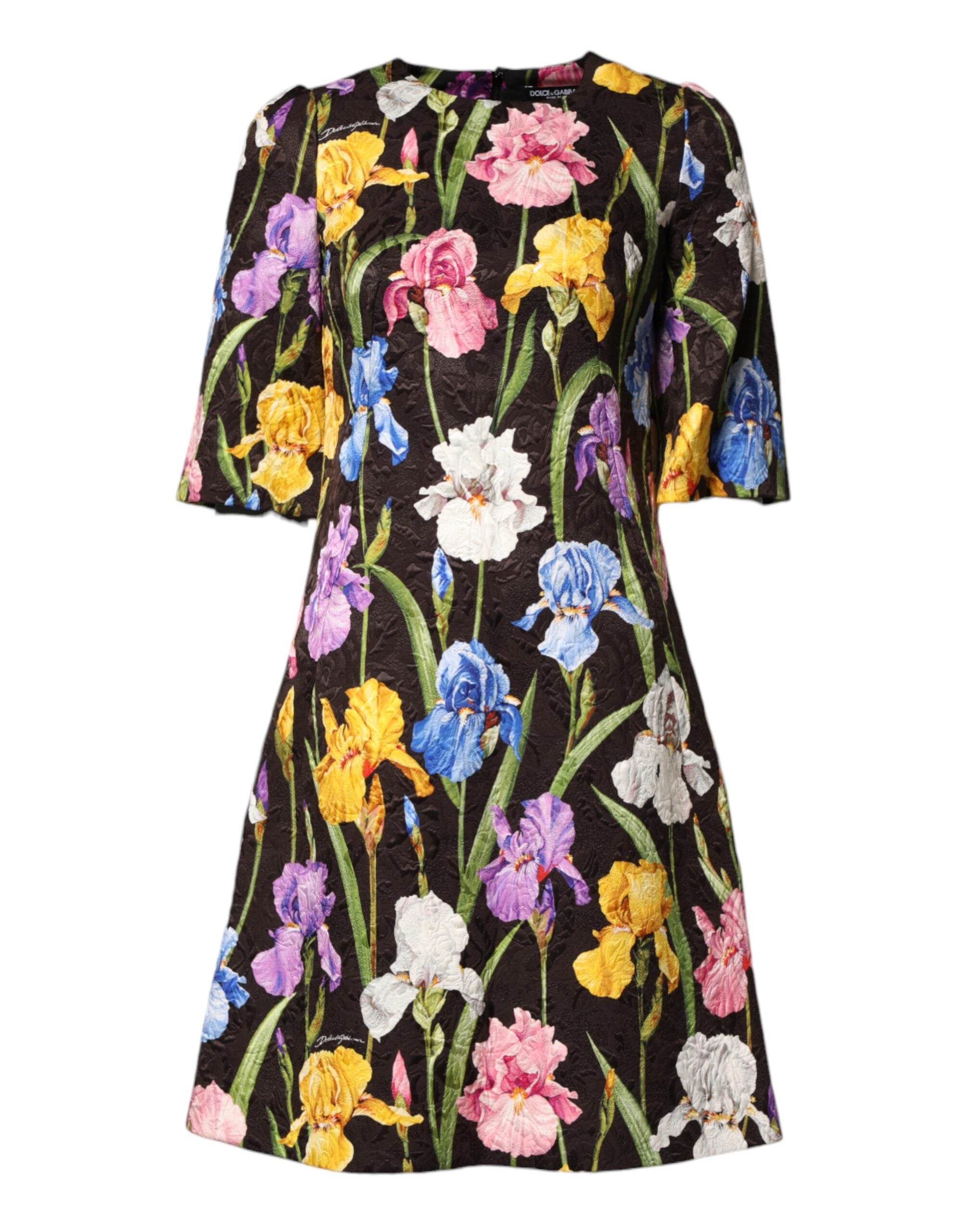 Dolce & Gabbana Black floral brocade dress in an A-line cut-1