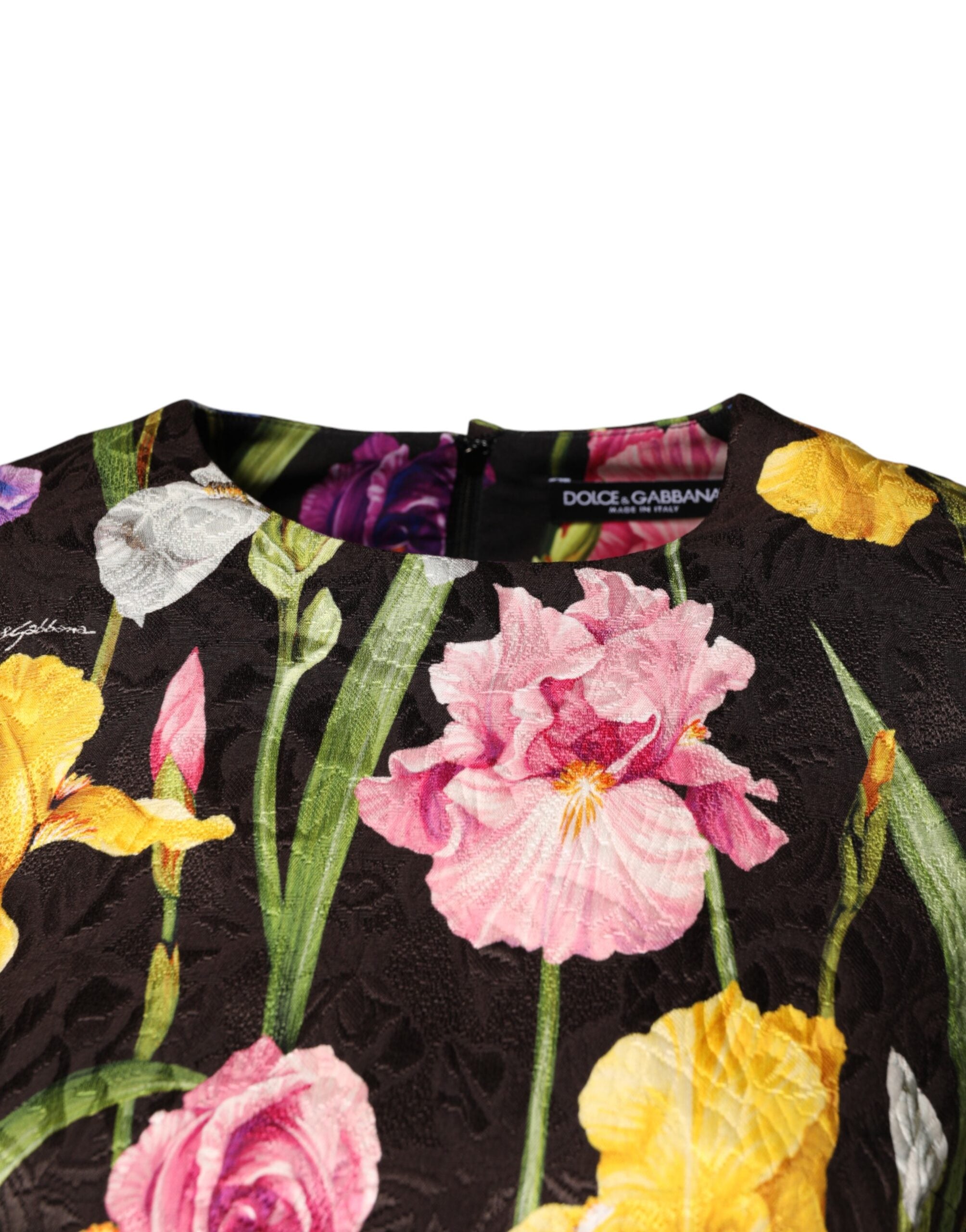 Dolce & Gabbana Black floral brocade dress in an A-line cut-3