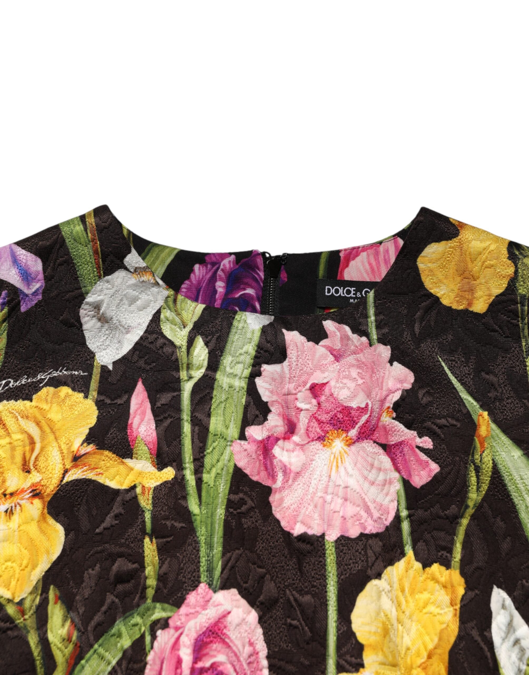 Dolce & Gabbana Black floral brocade dress in an A-line cut-7