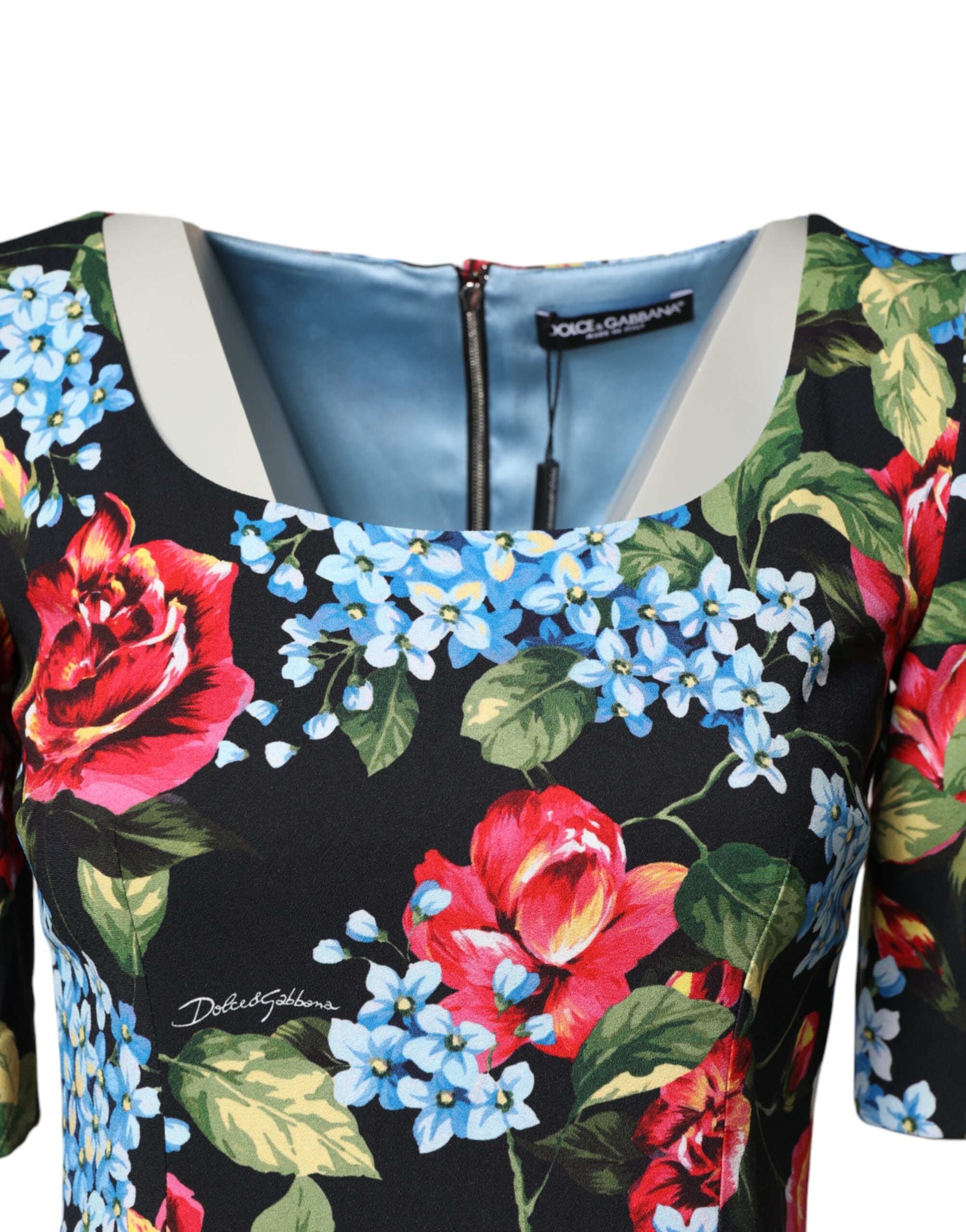Dolce & Gabbana Schwarzes Midi-Etui-Kleid mit floralem Viskose-Print-3