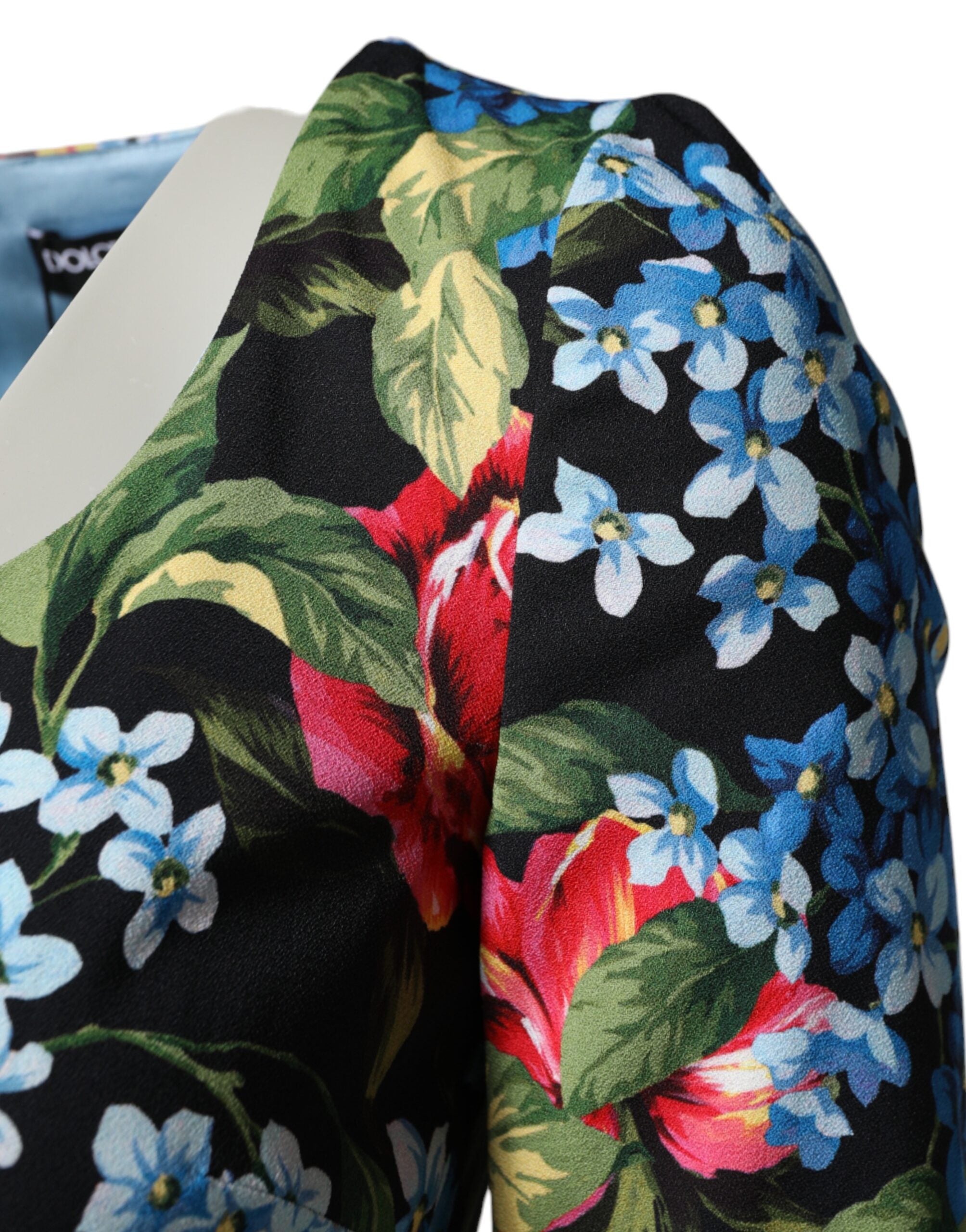 Dolce & Gabbana Schwarzes Midi-Etui-Kleid mit floralem Viskose-Print-4