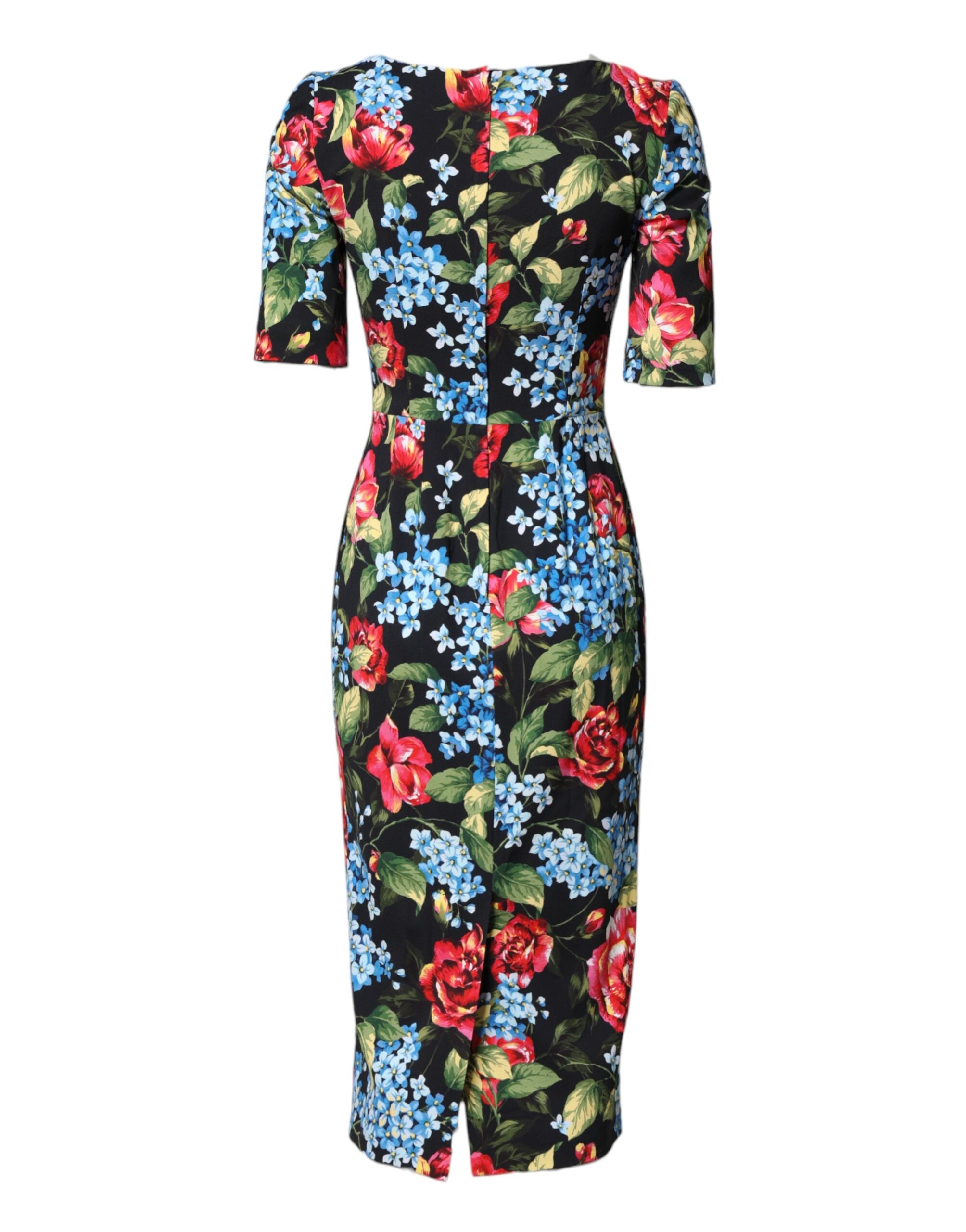 Dolce & Gabbana Schwarzes Midi-Etui-Kleid mit floralem Viskose-Print-5