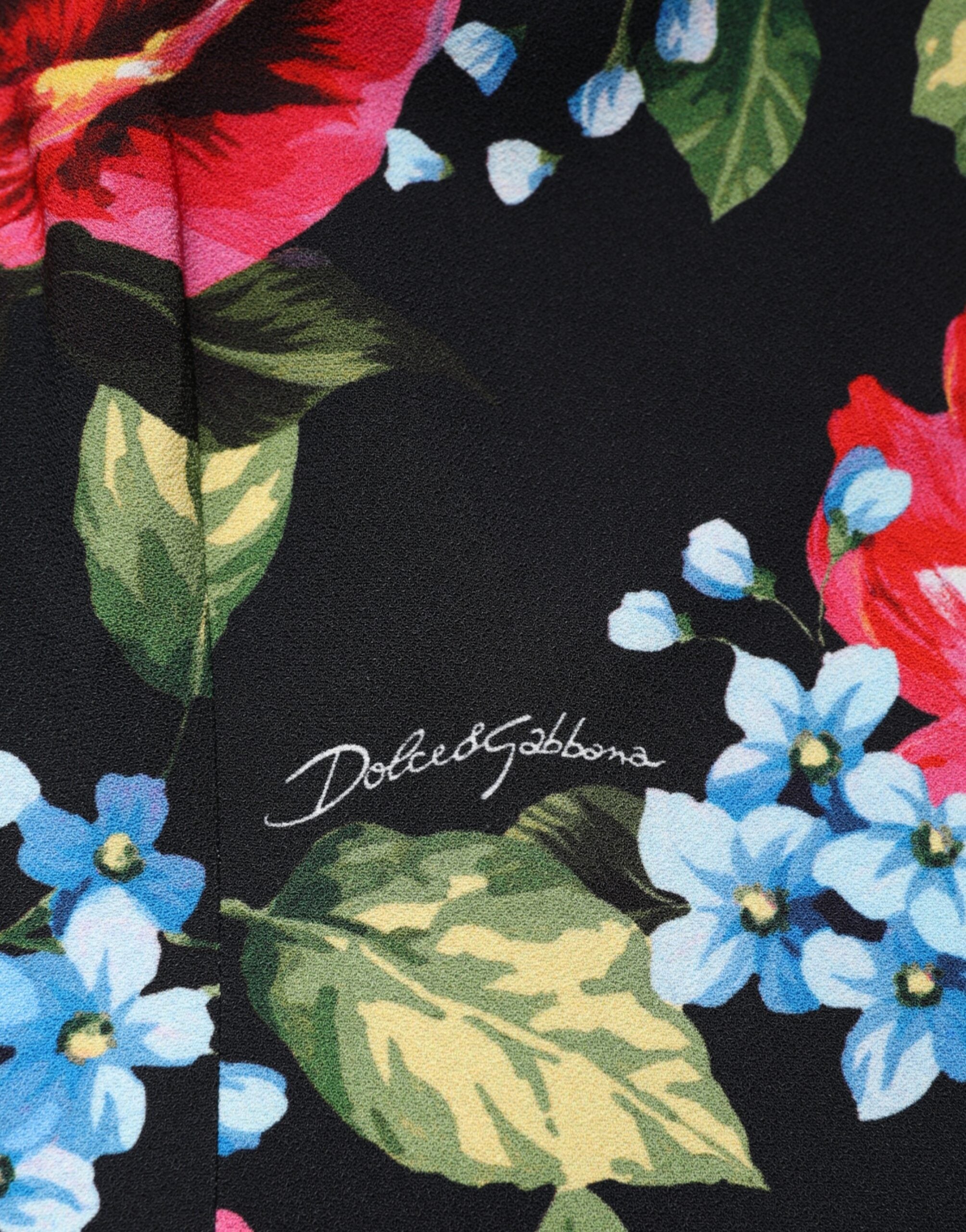 Dolce & Gabbana Schwarzes Midi-Etui-Kleid mit floralem Viskose-Print-7