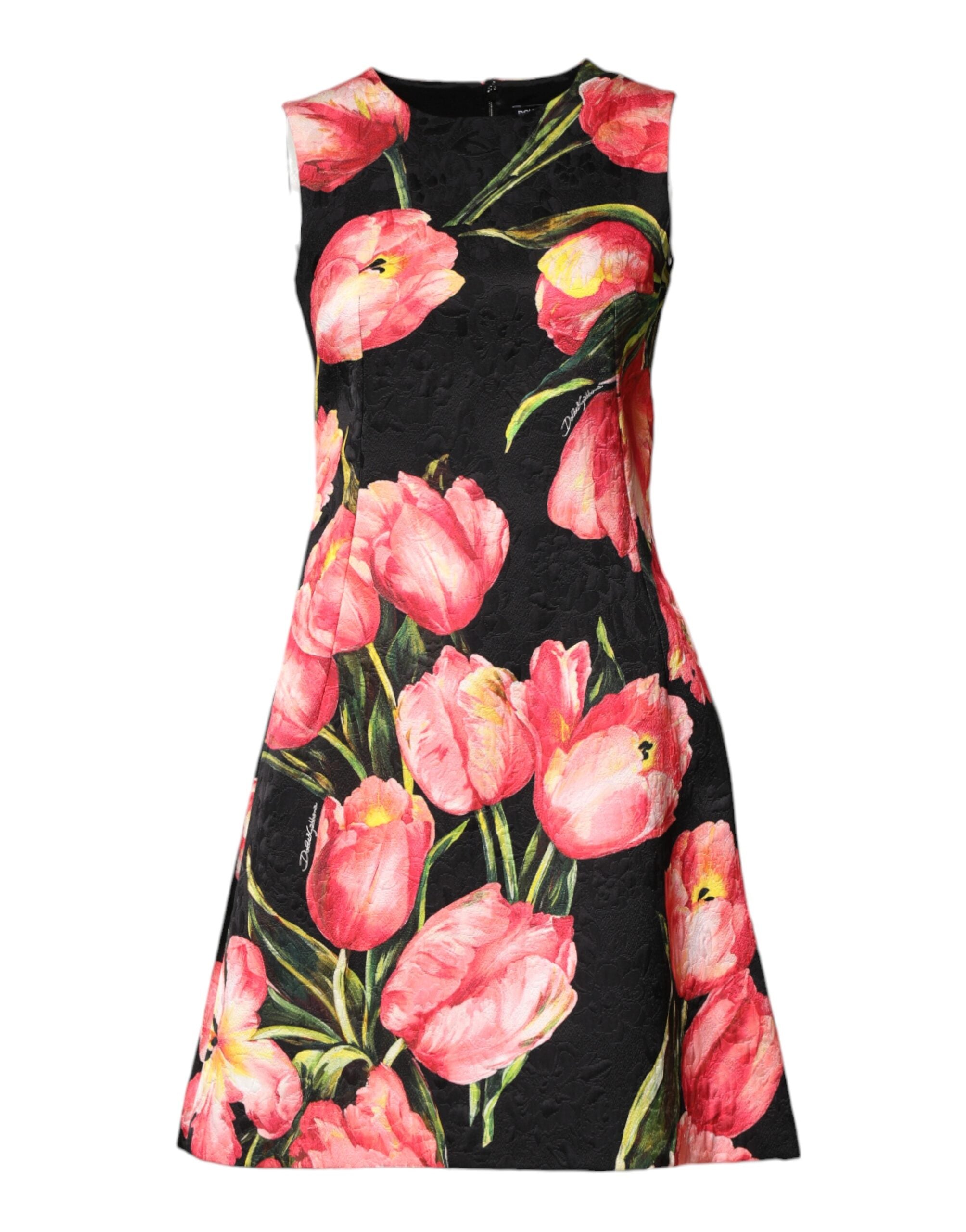Dolce & Gabbana black mini dress with floral viscose print-2
