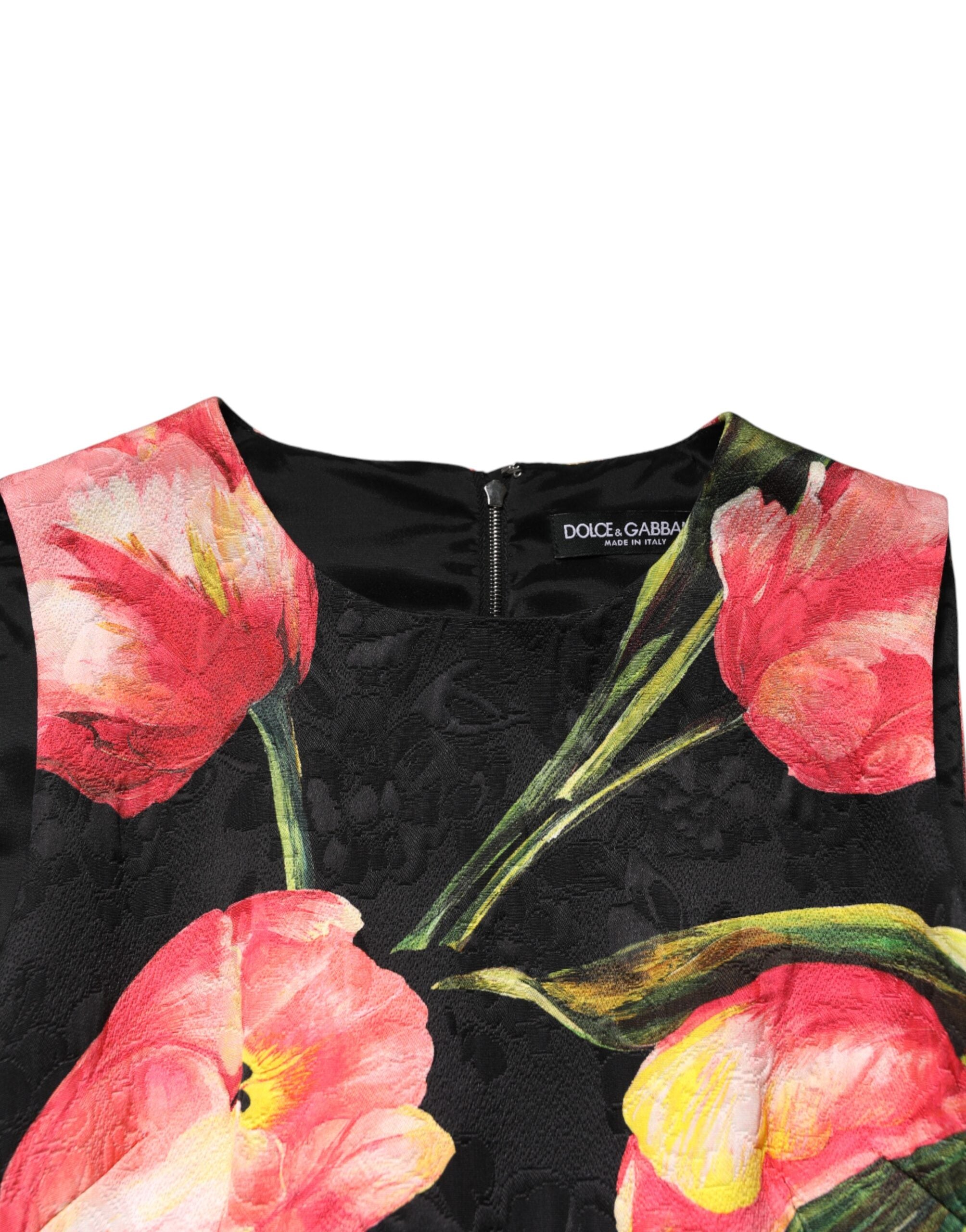 Dolce & Gabbana black mini dress with floral viscose print-7