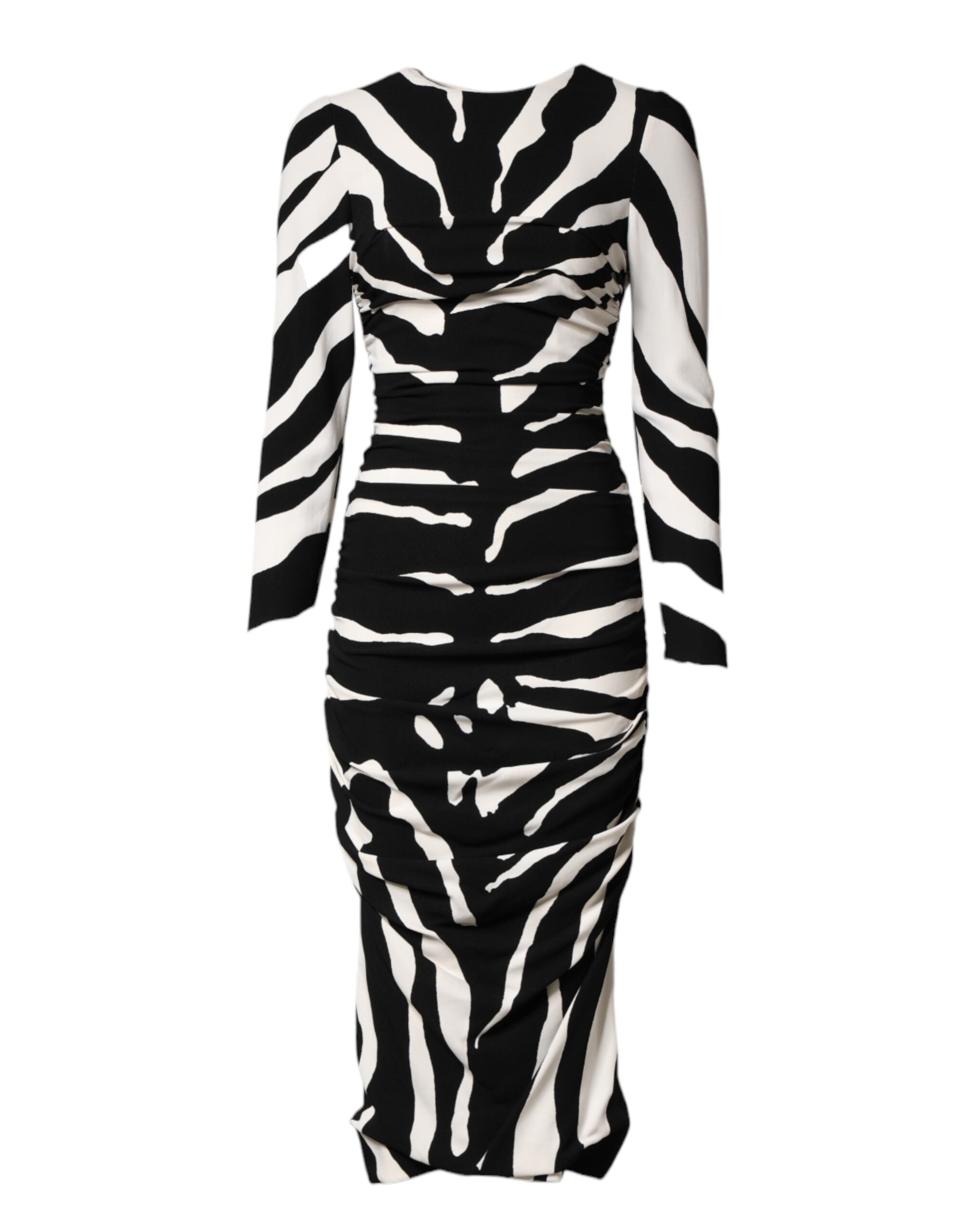 Dolce & Gabbana Schwarzes Weißes Zebra-Viskose-Etui-Midikleid-2