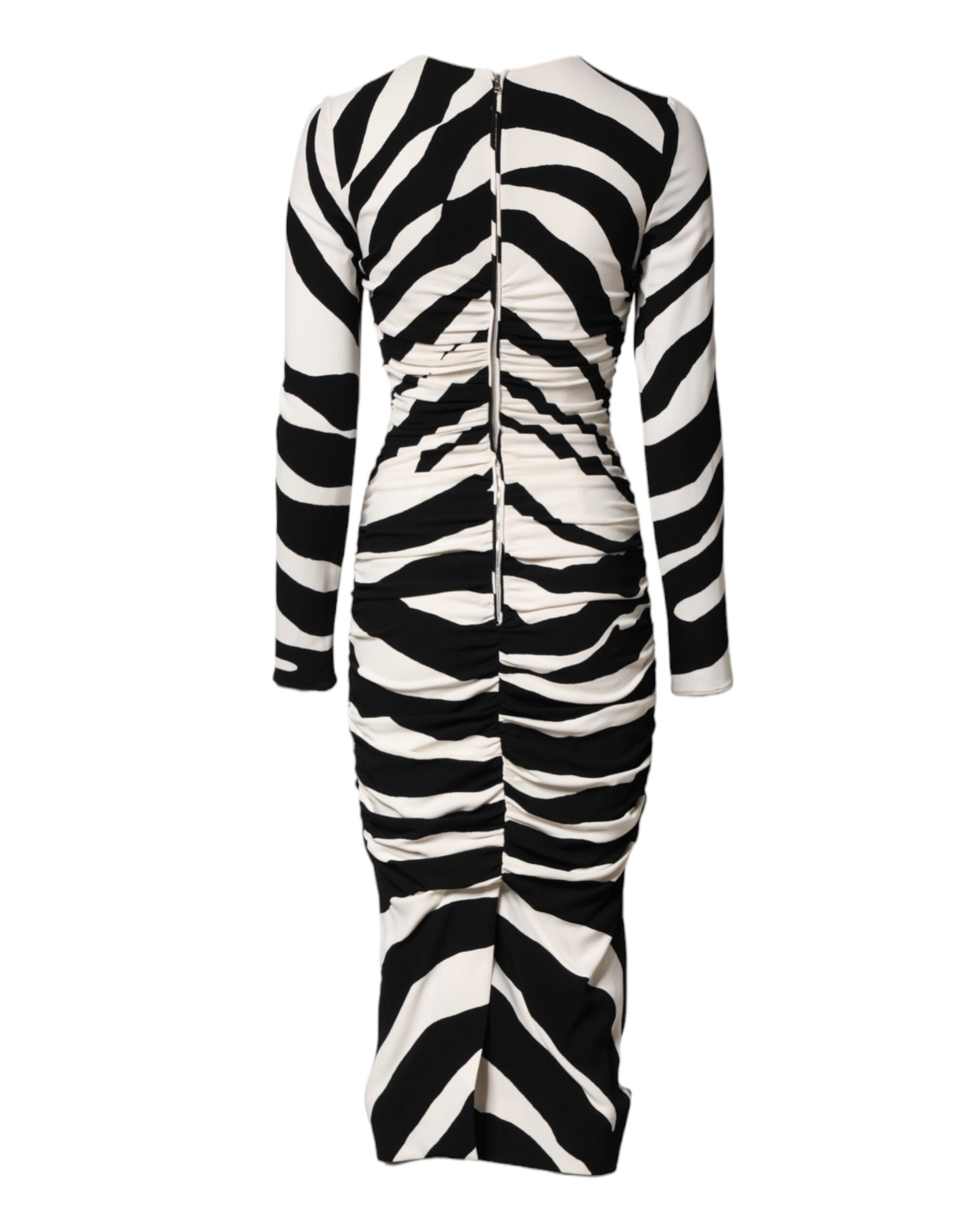 Dolce & Gabbana Schwarzes Weißes Zebra-Viskose-Etui-Midikleid-5