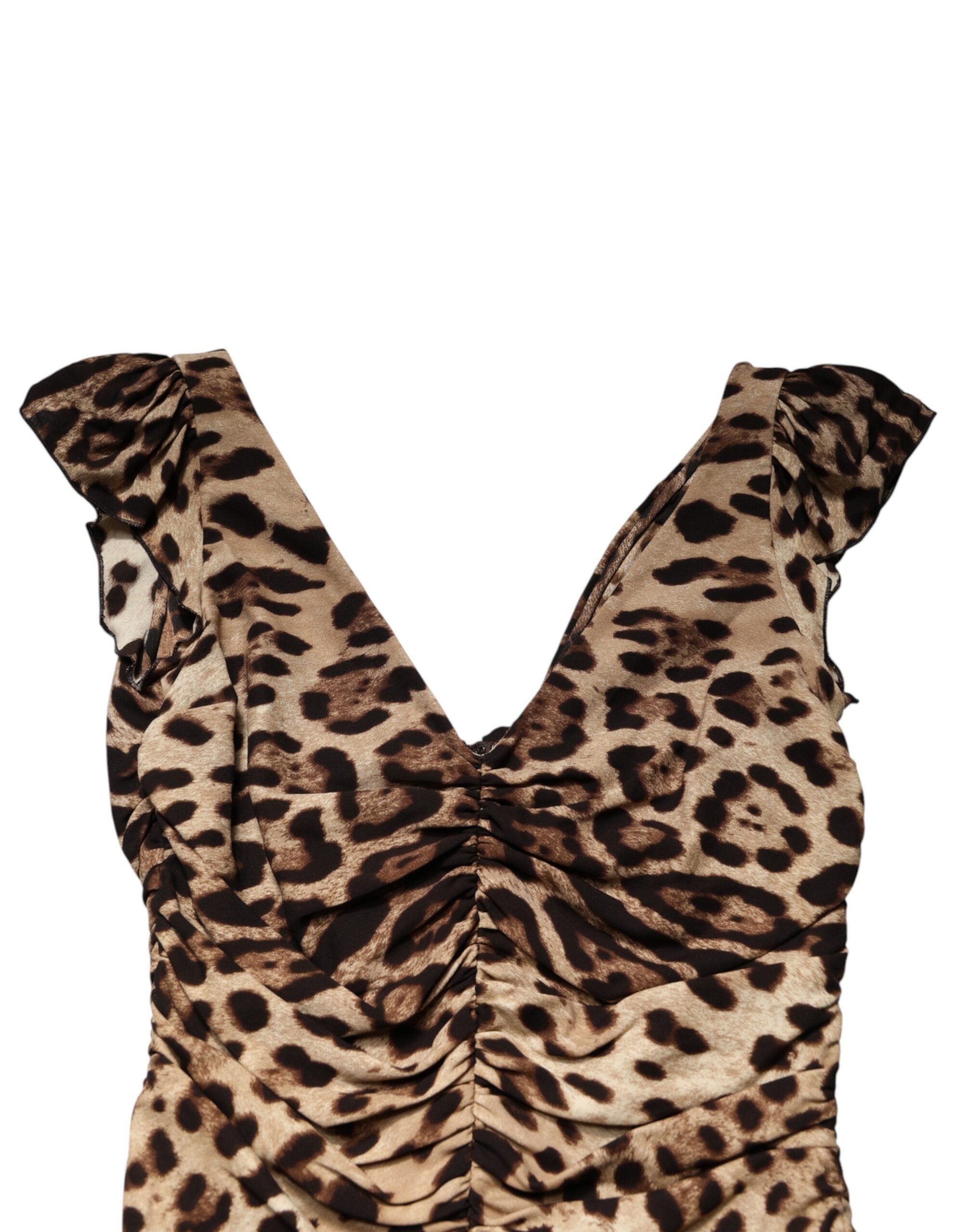 Dolce & Gabbana Brown Leopard Print Sleeveless Sheath Midi Dress-5