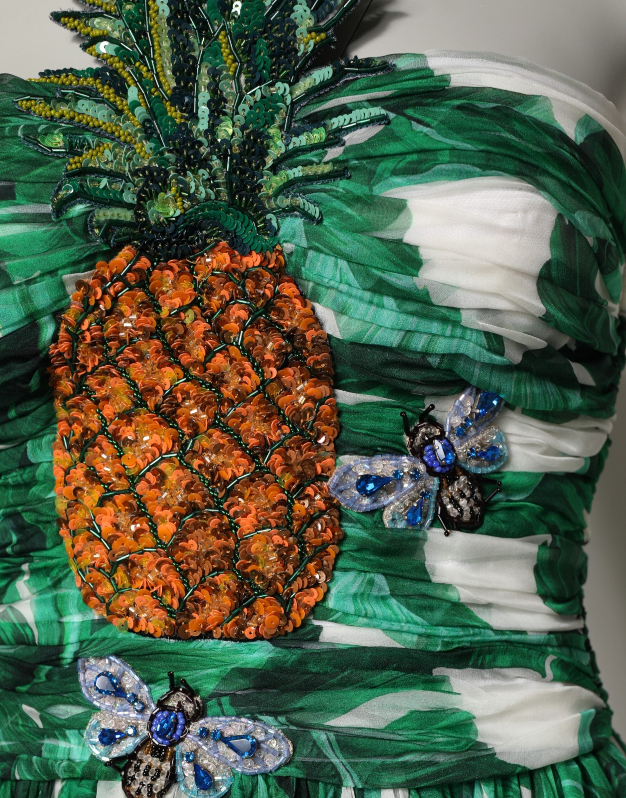 Vestido Dolce & Gabbana con detalle de piña verde y estampado de hojas de plátano-4